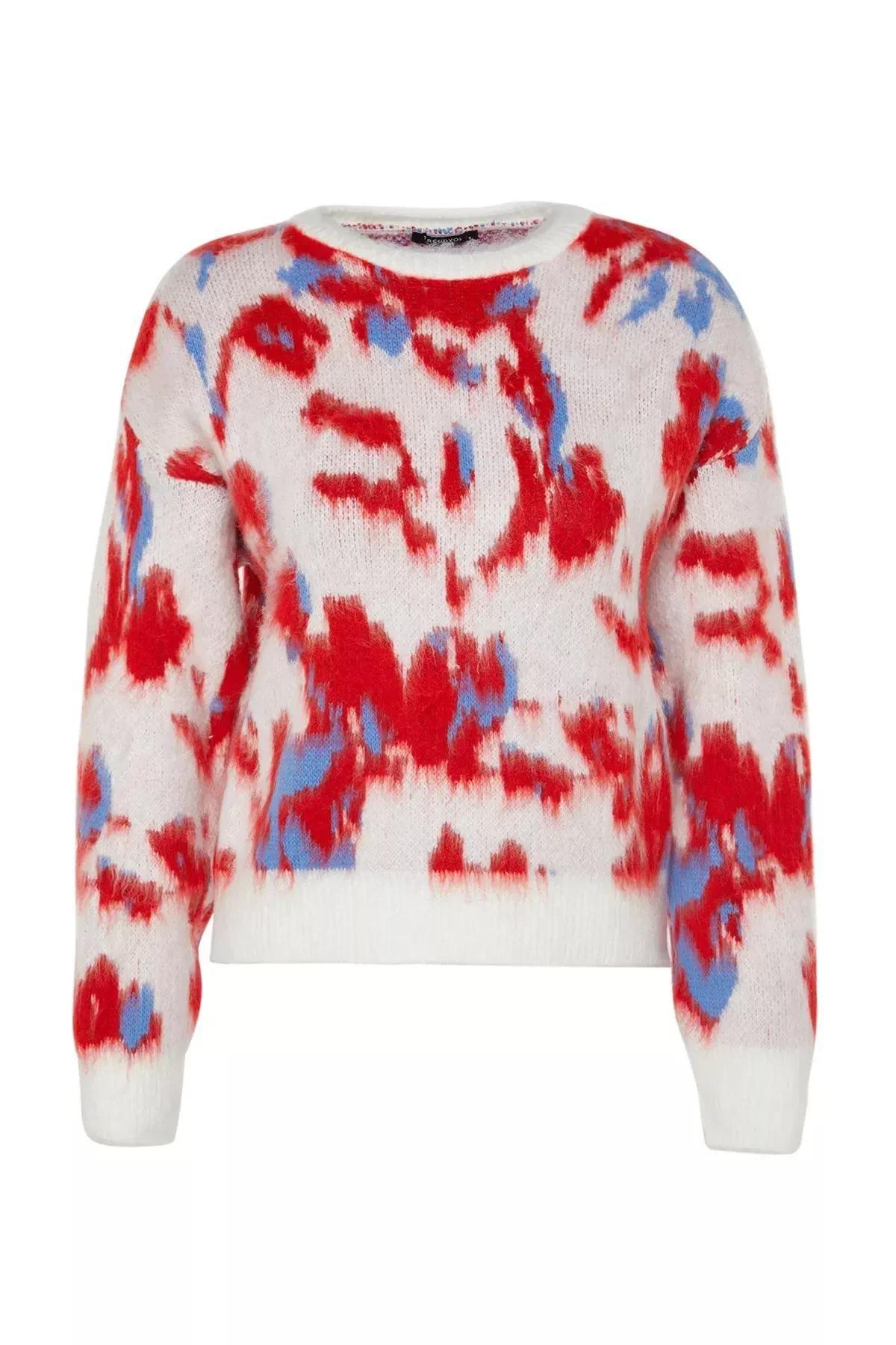 Cream Tie-Dye Print Sweater, Ecru, large image number 4