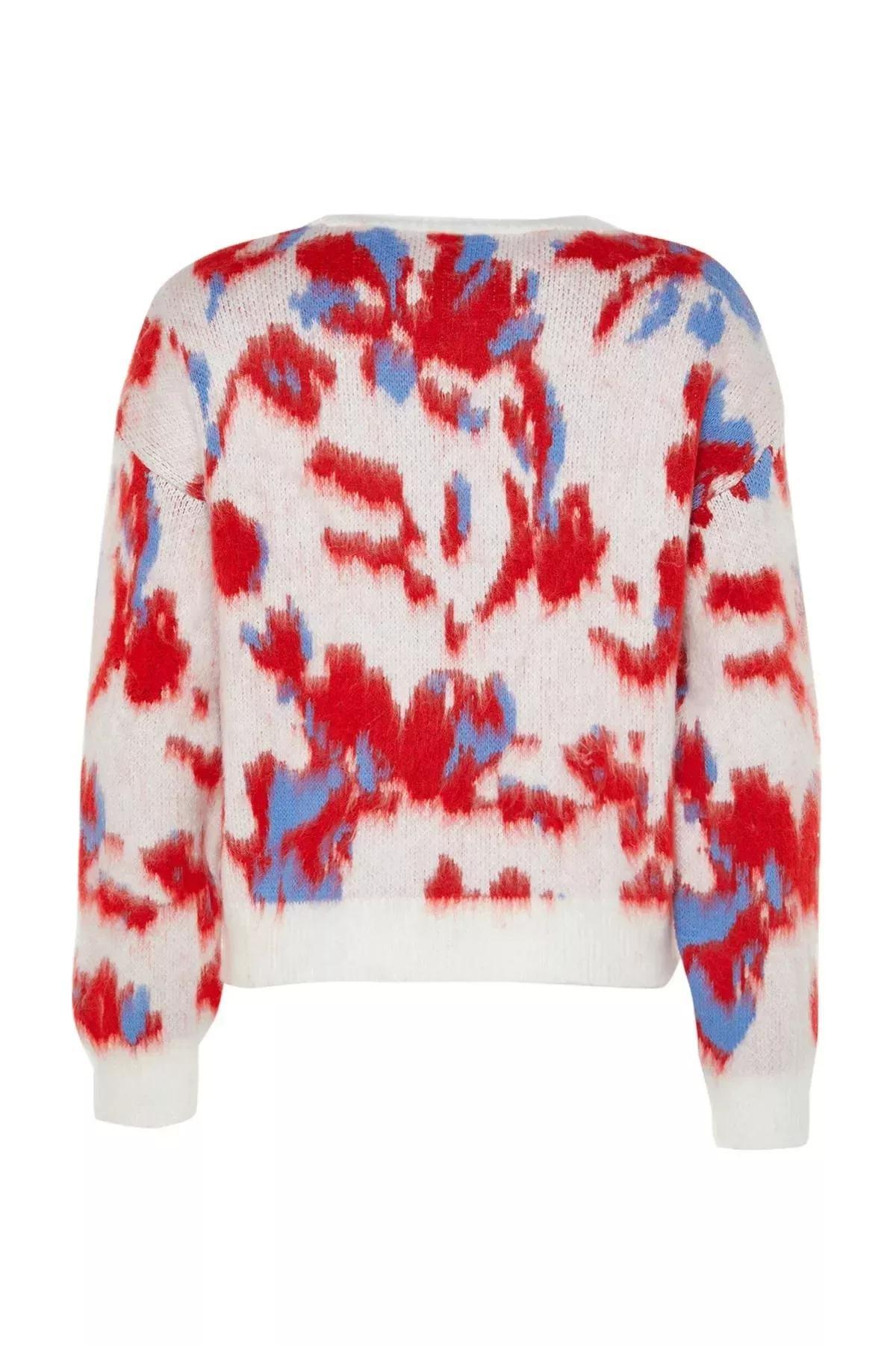 Cream Tie-Dye Print Sweater, Ecru, large image number 6