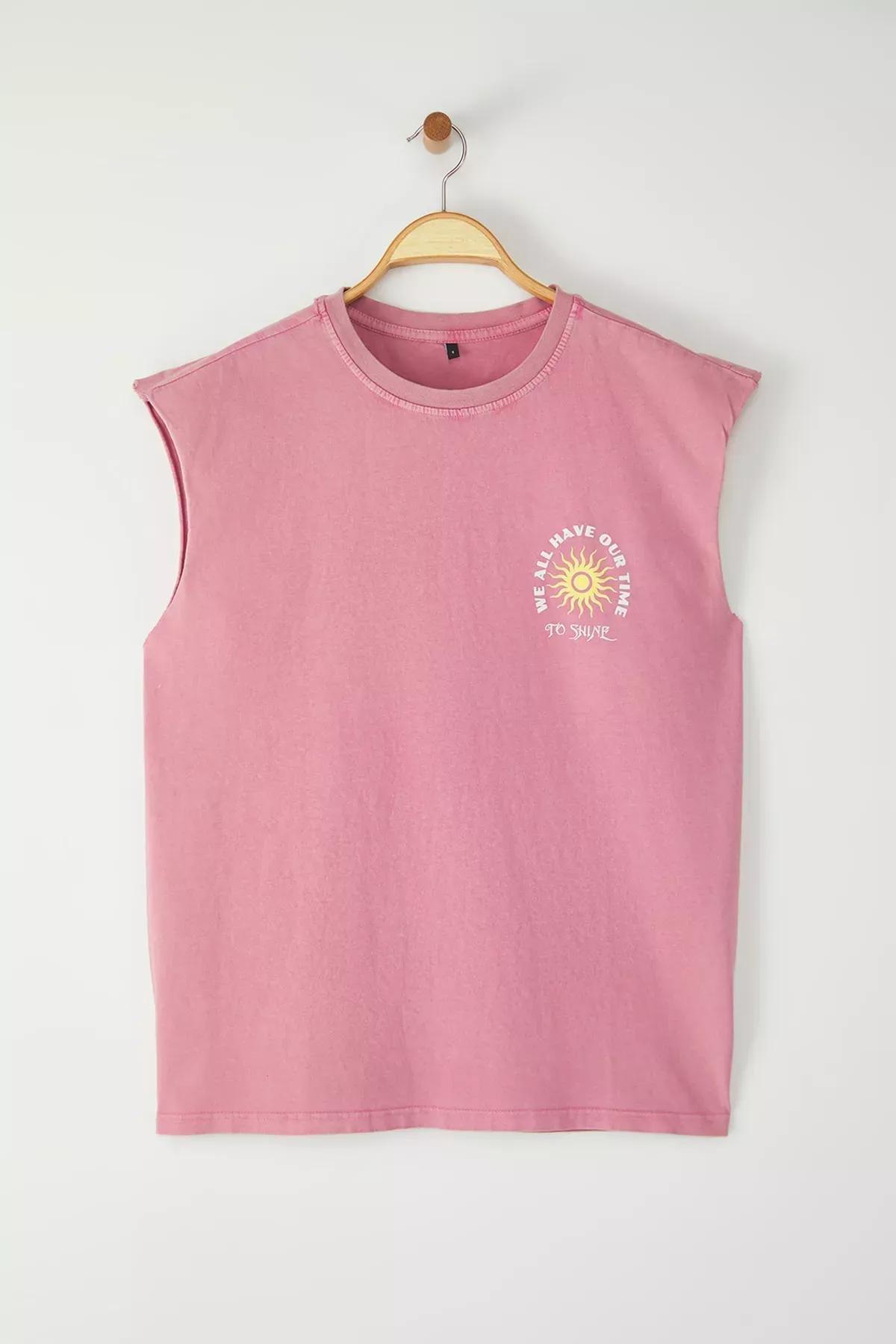 Pink Oversize Faded Text Print T-Shirt, Dried rose, large image number 0