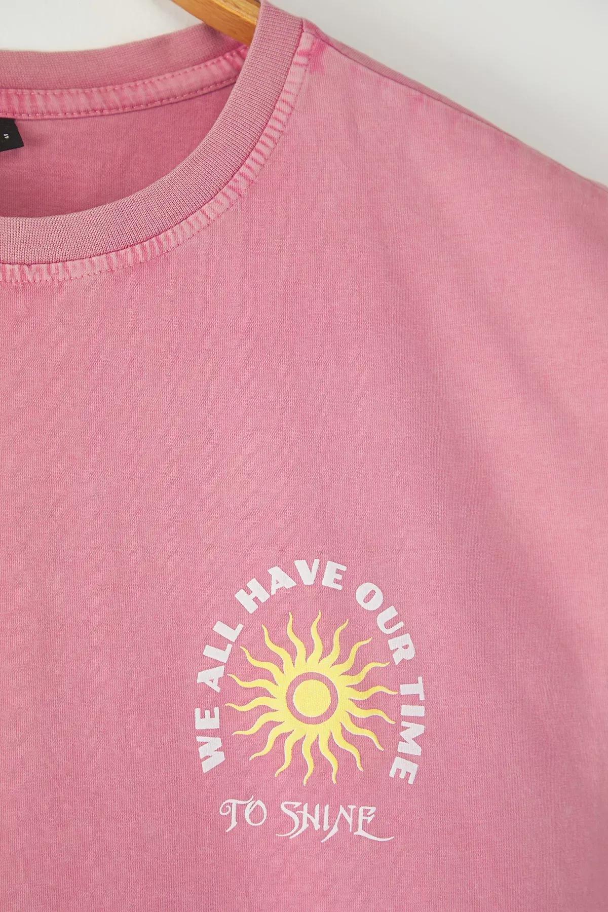 Pink Oversize Faded Text Print T-Shirt, Dried rose, large image number 2