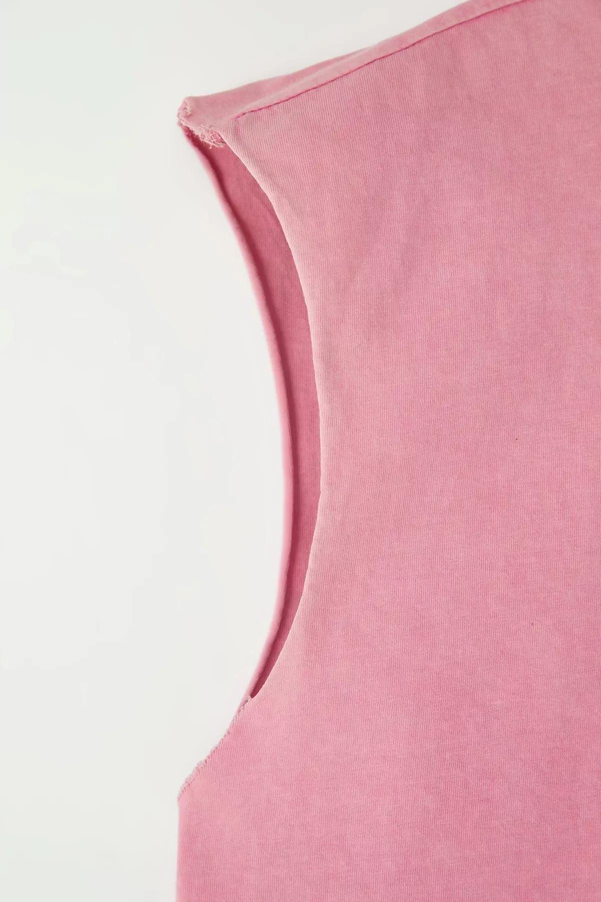 Pink Oversize Faded Text Print T-Shirt, Dried rose, large image number 4