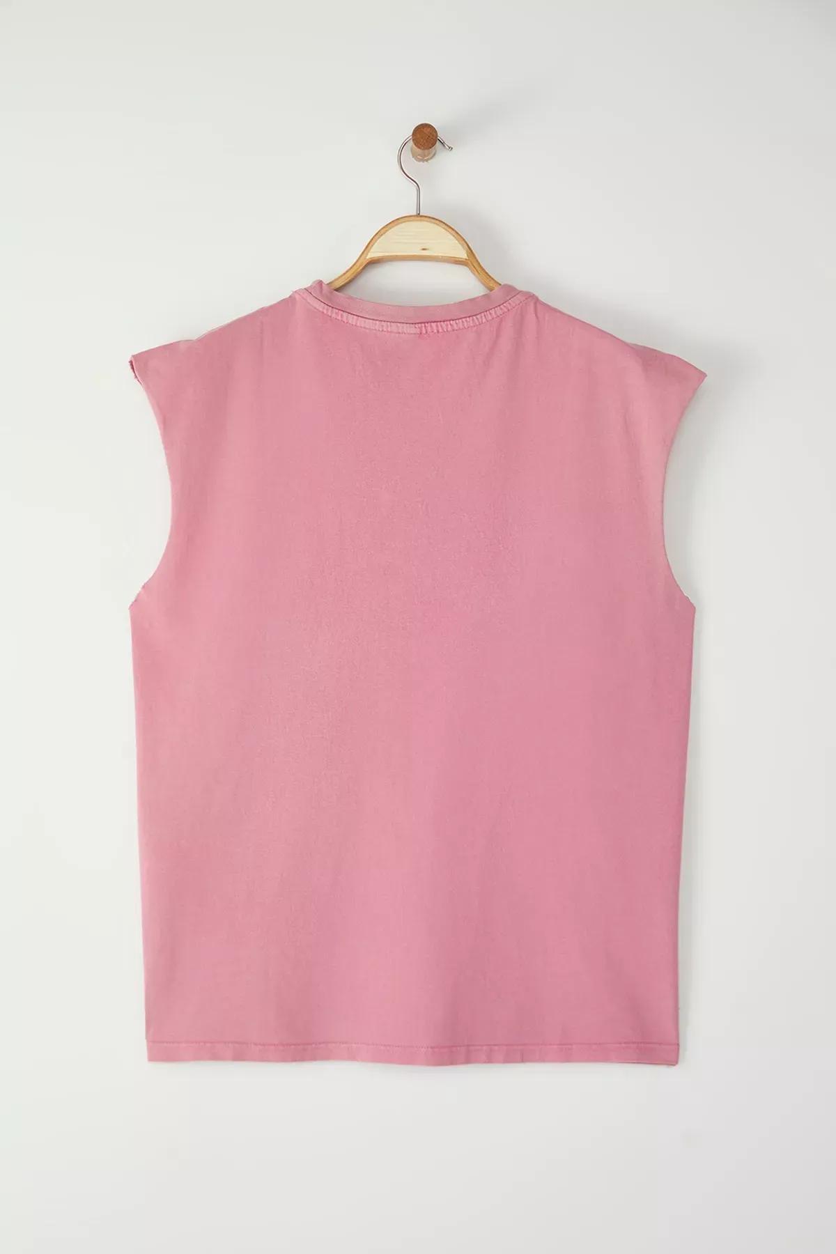 Pink Oversize Faded Text Print T-Shirt, Dried rose, large image number 6