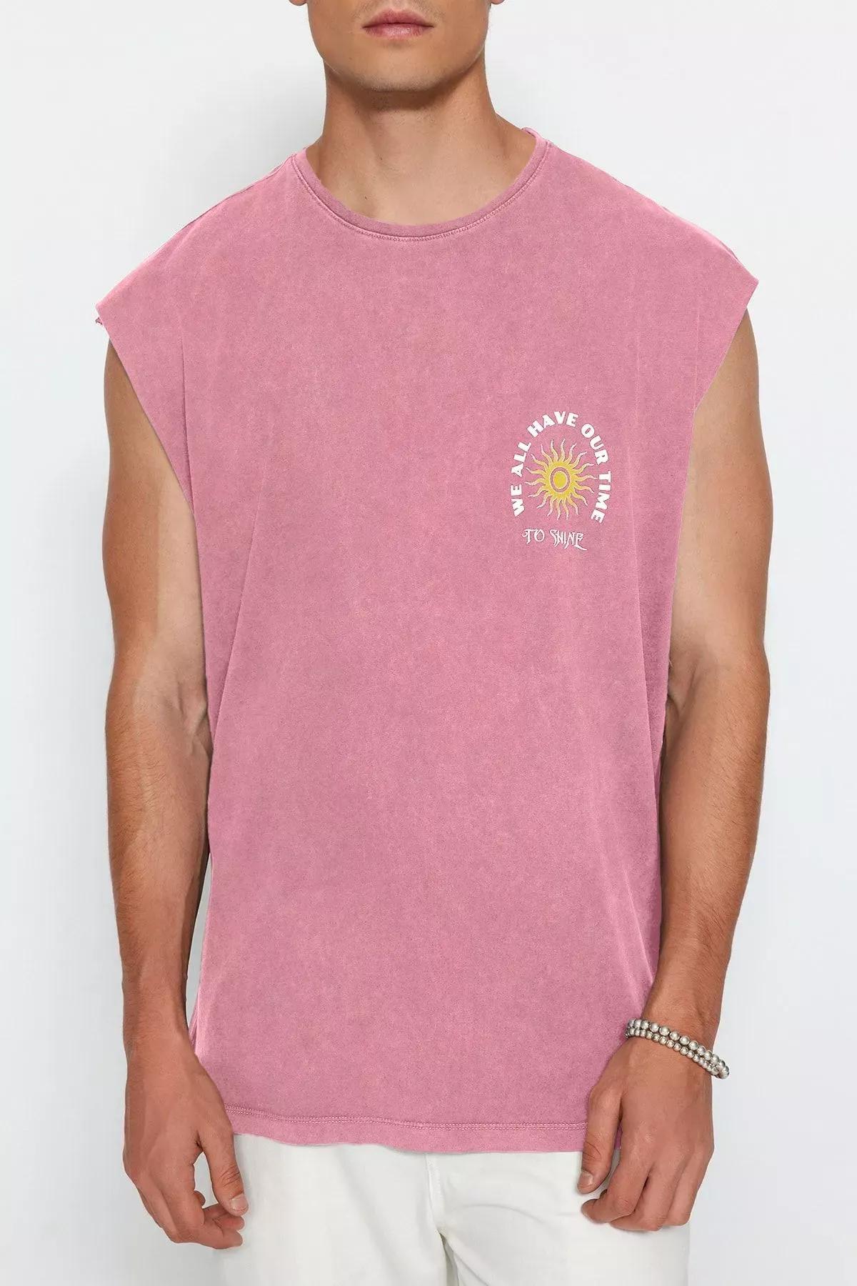 Pink Oversize Faded Text Print T-Shirt, Dried rose, large image number 7