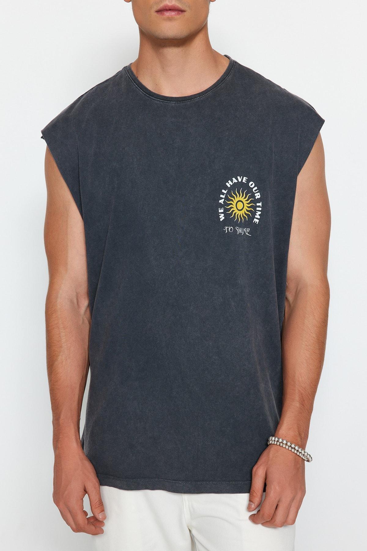 Grey Oversize Printed Cotton T-Shirt, , large image number 2