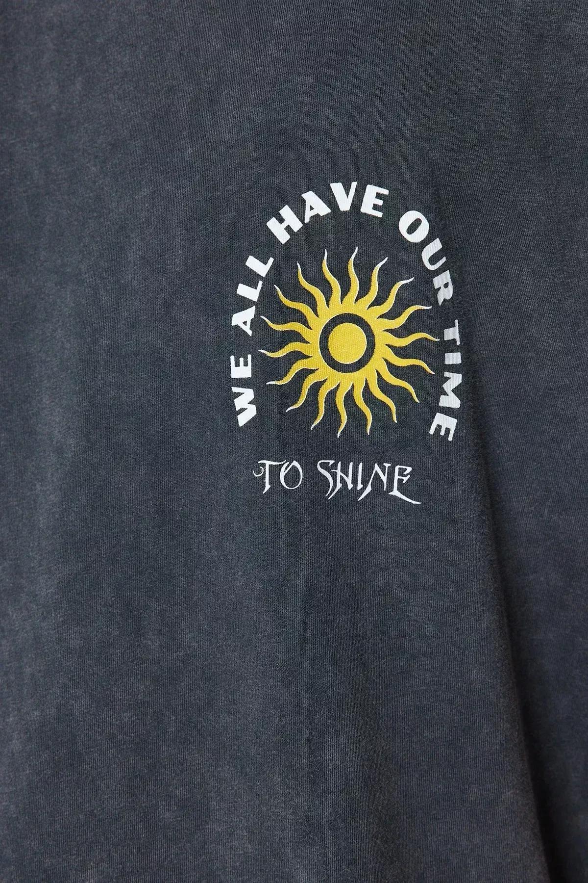 Grey Oversize Printed Cotton T-Shirt, Anthracite, large image number 3