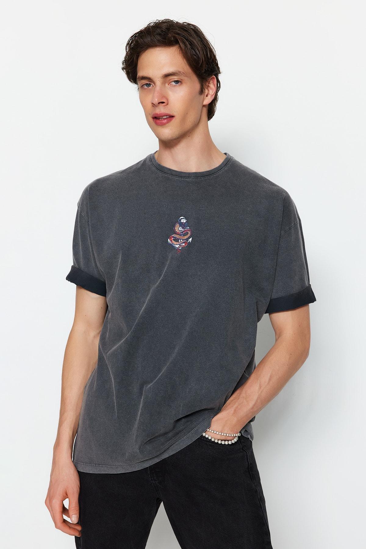 Grey Graphic Crew Neck Oversize T-Shirt, , large image number 2