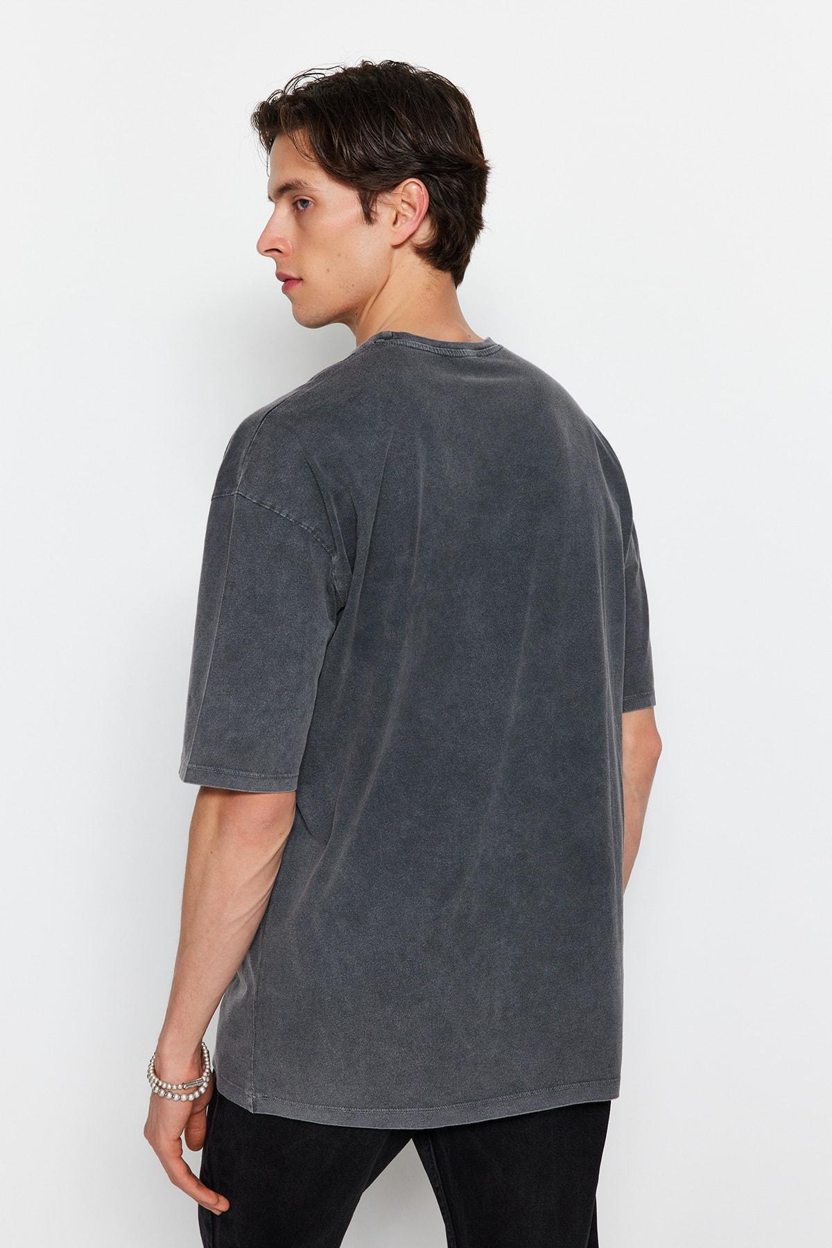 Grey Graphic Crew Neck Oversize T-Shirt, , large image number 4