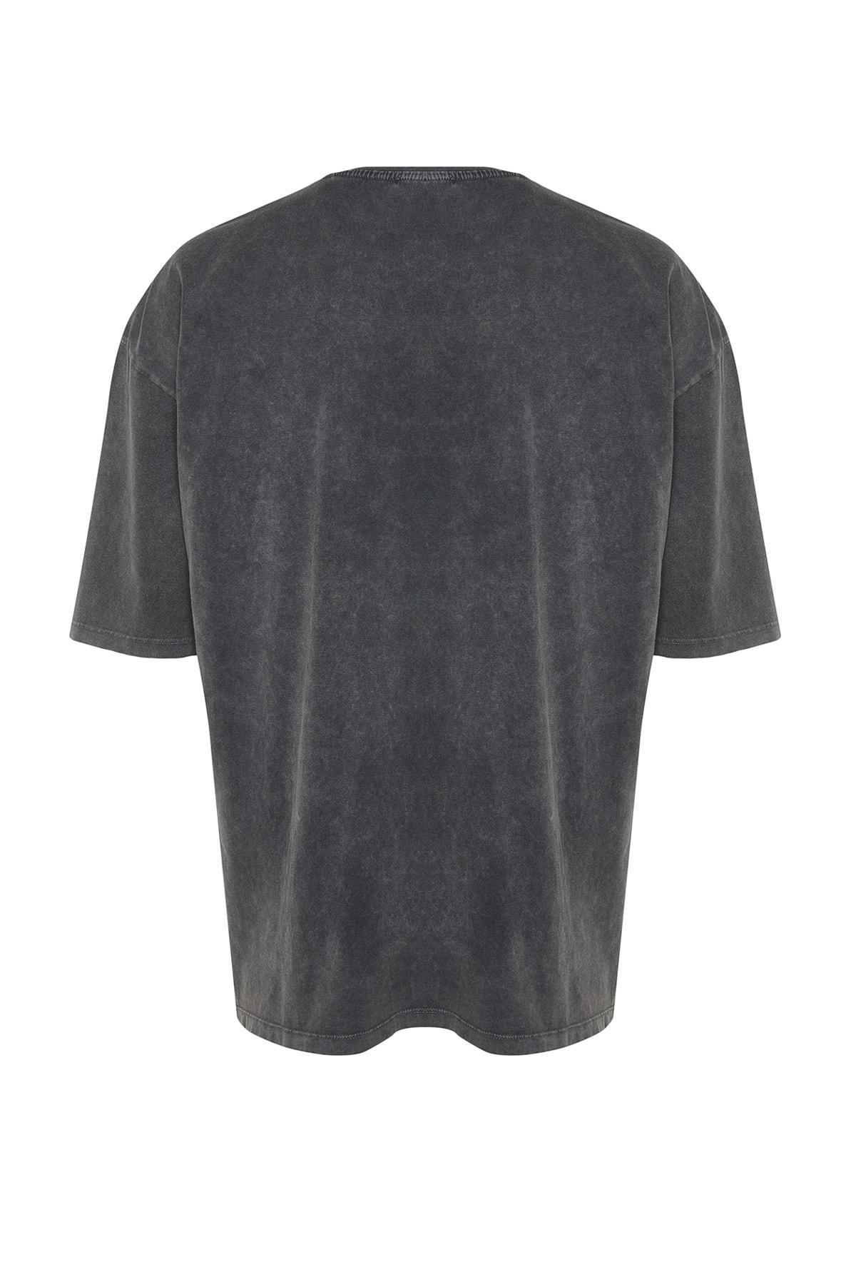 Grey Graphic Crew Neck Oversize T-Shirt, , large image number 6
