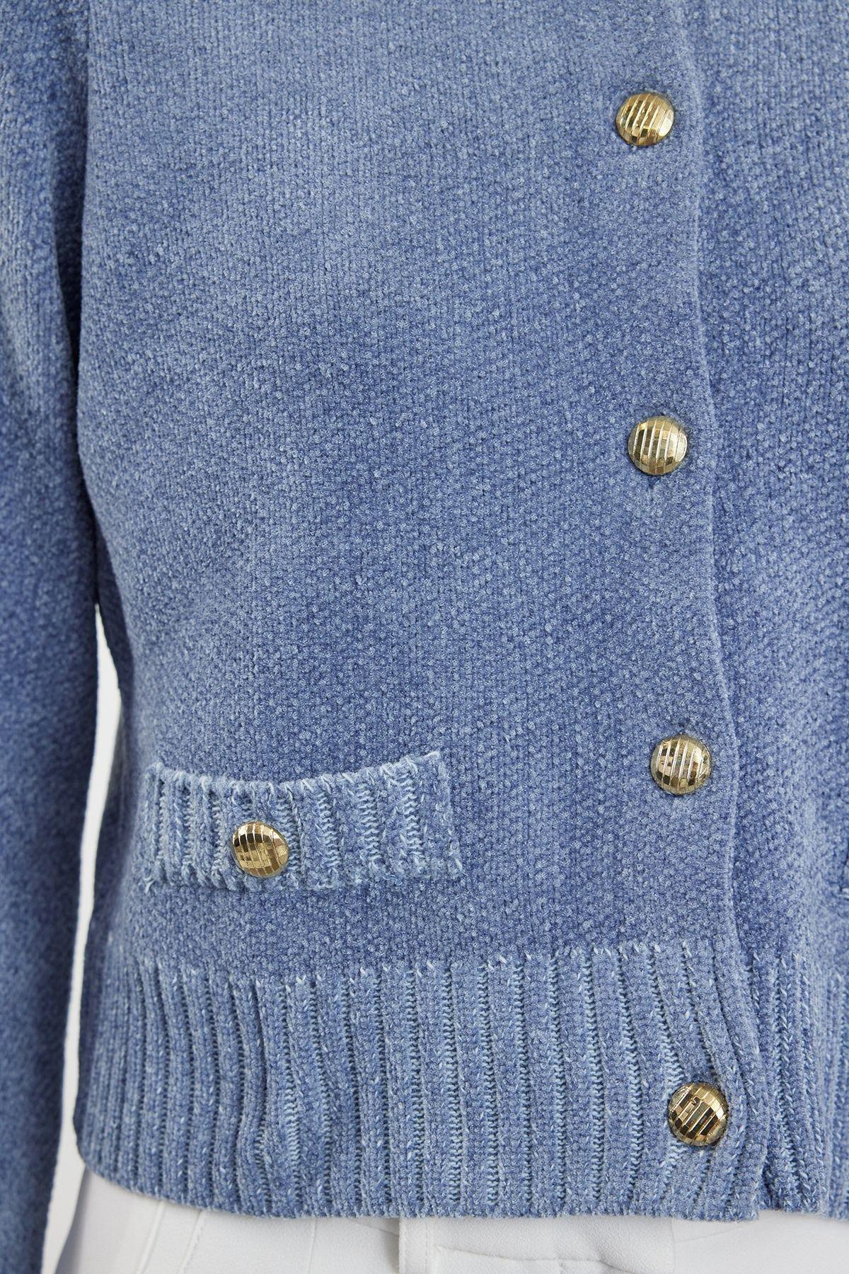 Blue Crop Premium Yarn/Special Yarn Pocket Detailed Jacket-Look Knitwear Cardigan TWOAW24HI00051, Single item, , large image number 3
