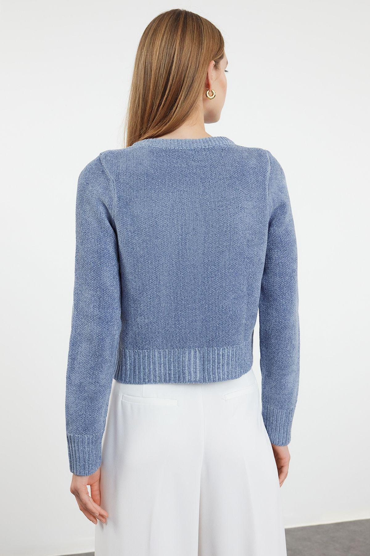 Blue Crop Premium Yarn/Special Yarn Pocket Detailed Jacket-Look Knitwear Cardigan TWOAW24HI00051, Single item, , large image number 4