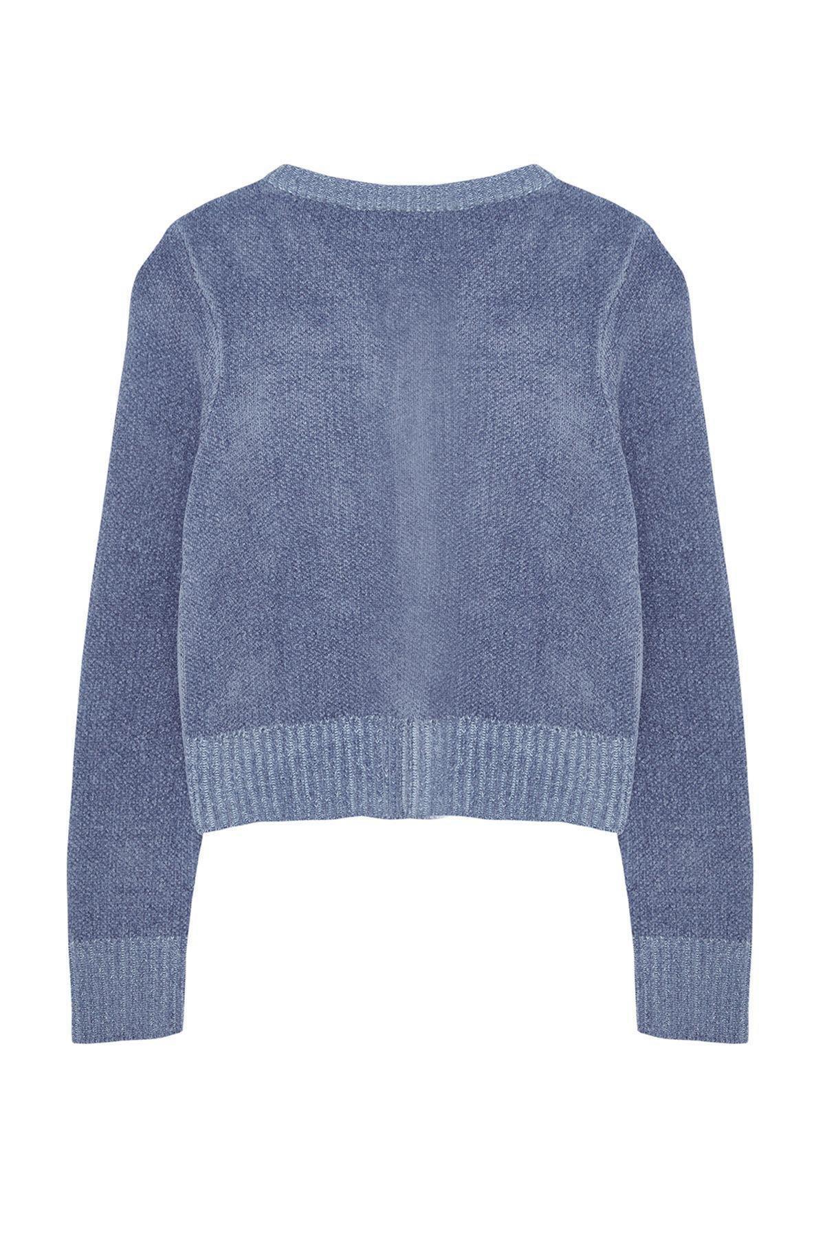 Blue Crop Premium Yarn/Special Yarn Pocket Detailed Jacket-Look Knitwear Cardigan TWOAW24HI00051, Single item, , large image number 5