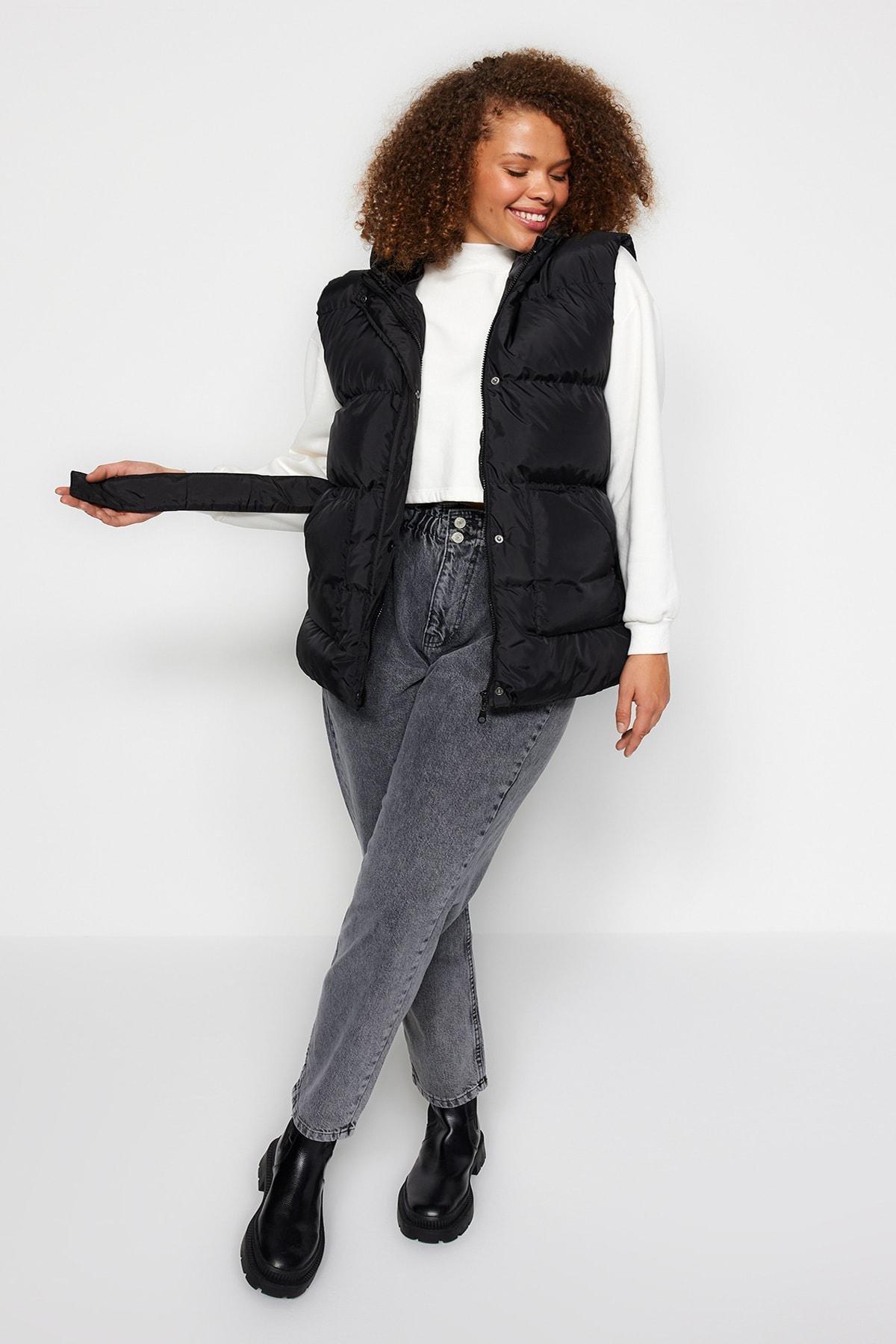 Black Hooded Puffer Plus Size Vest, , large image number 2