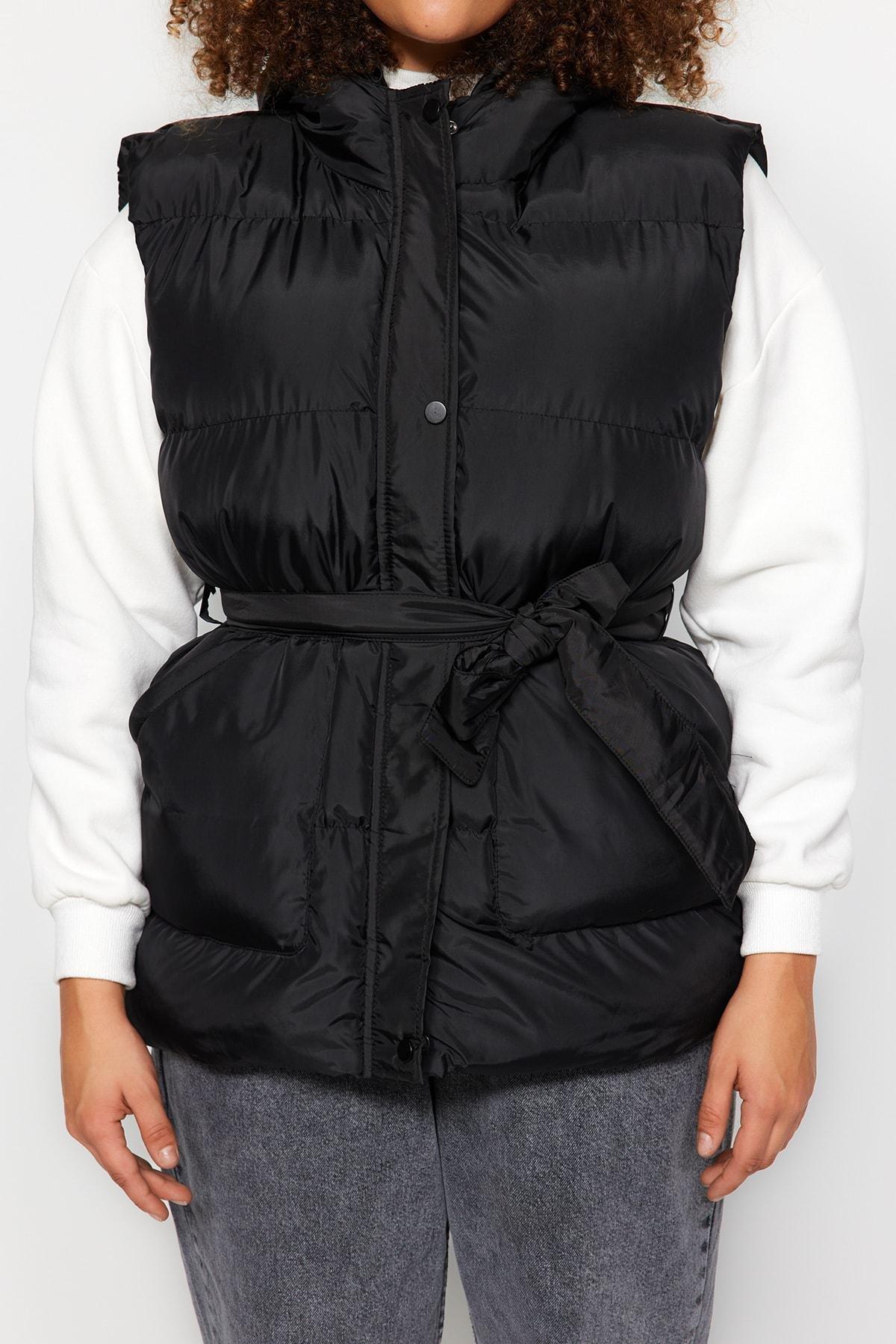 Black Hooded Puffer Plus Size Vest, , large image number 4
