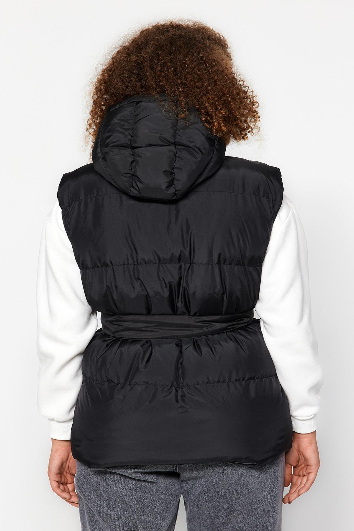 Black Hooded Puffer Plus Size Vest, , large image number 5