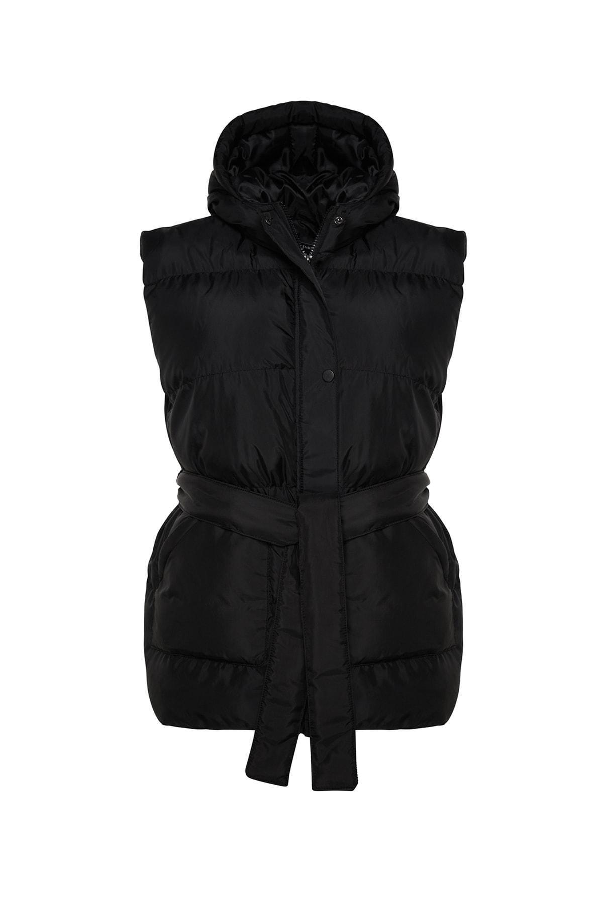 Black Hooded Puffer Plus Size Vest, , large image number 6