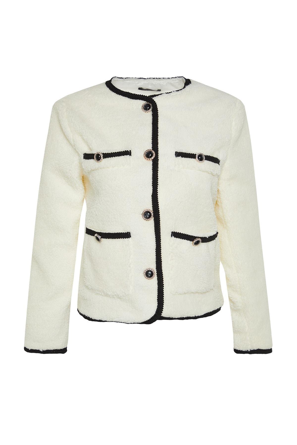 Trendyol - Ecru Pocket Detailed Plush Jacket