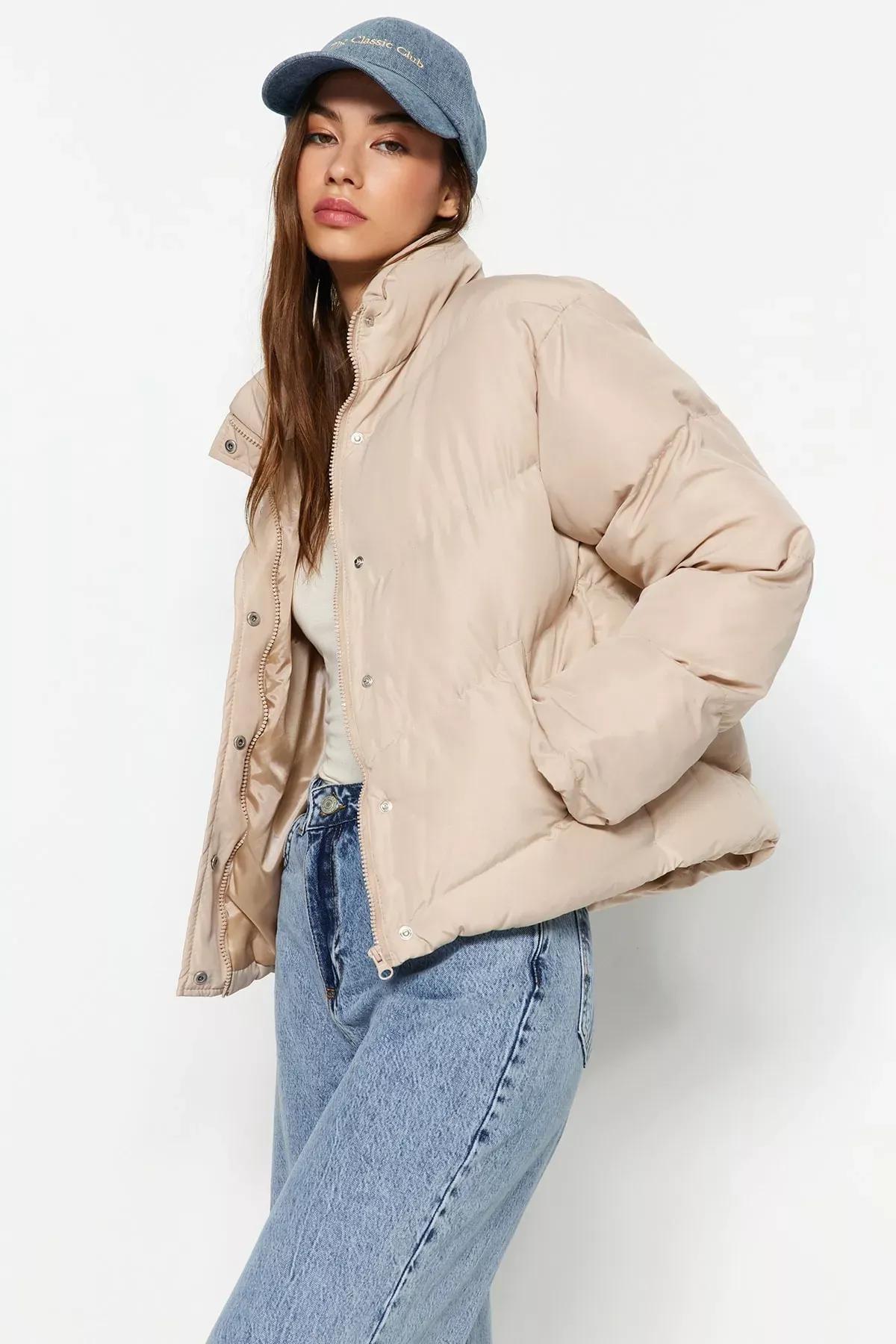 Beige Puffer Jacket, Beige, large image number 1