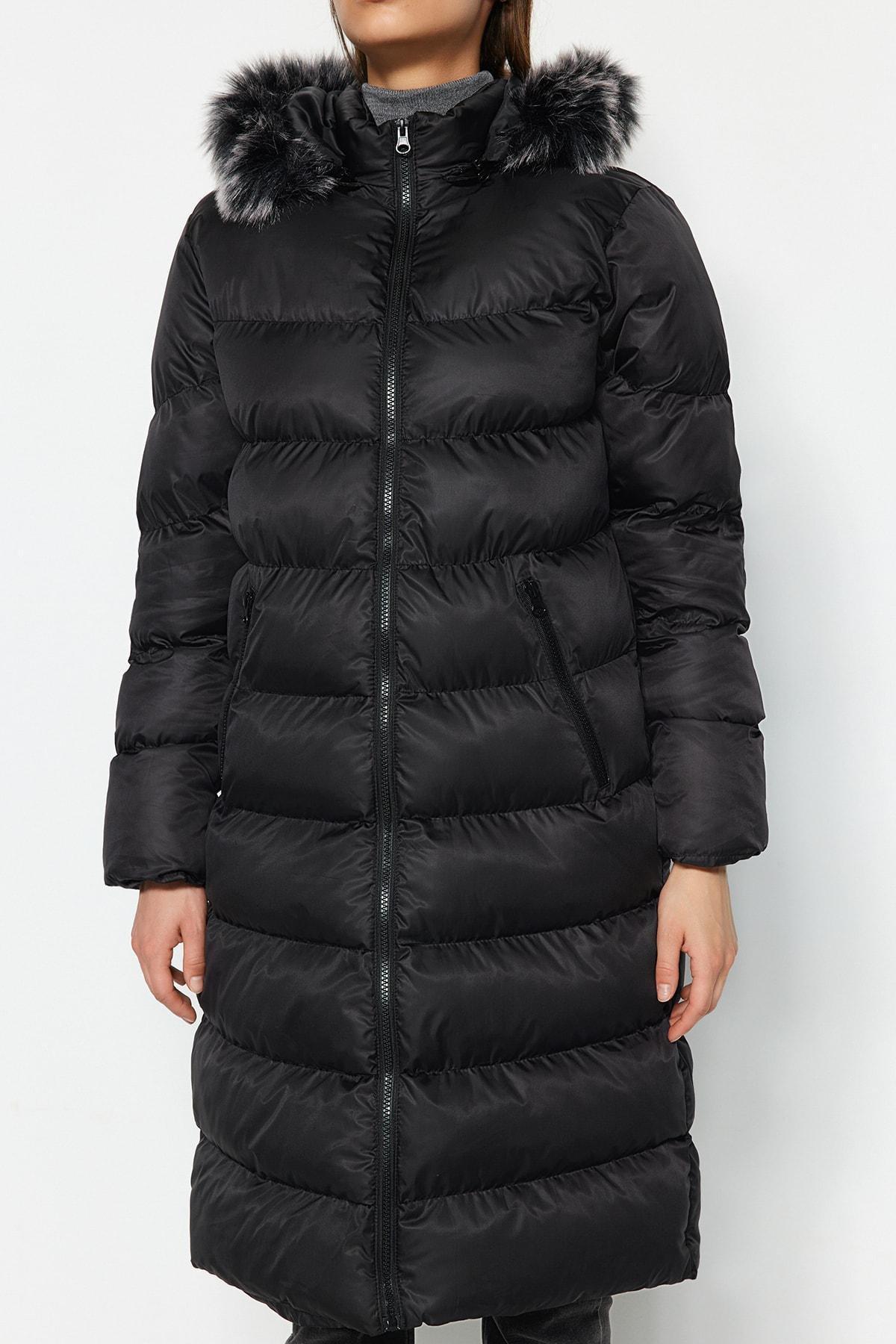 Black Hooded Puffer Jacket, , large image number 2