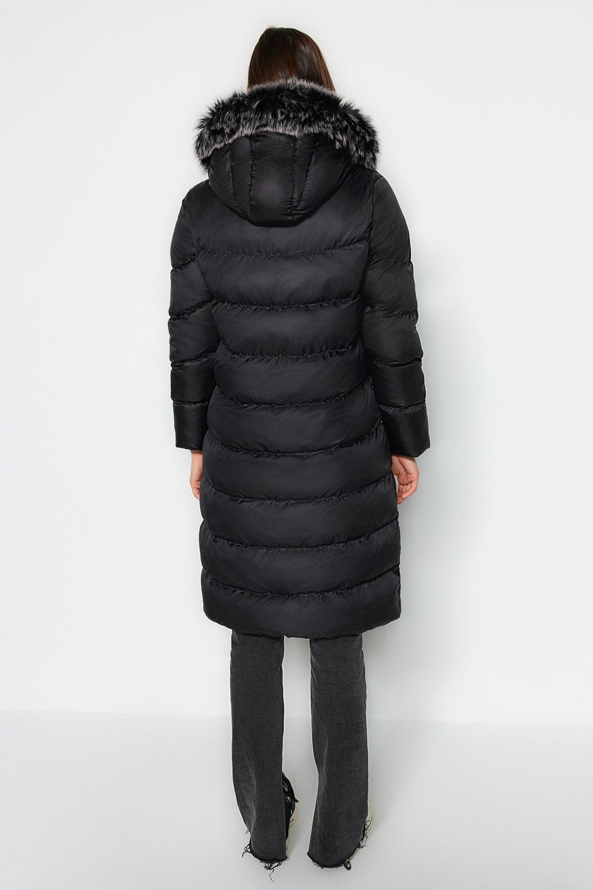 Black Hooded Puffer Jacket, , large image number 4