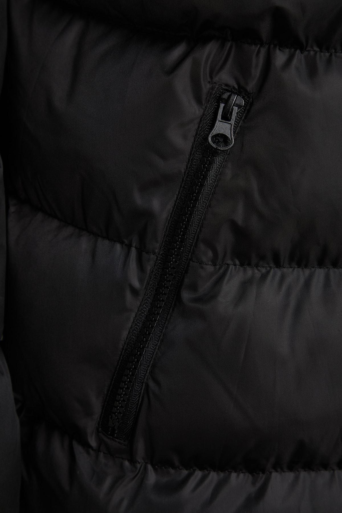 Black Hooded Puffer Jacket, , large image number 6