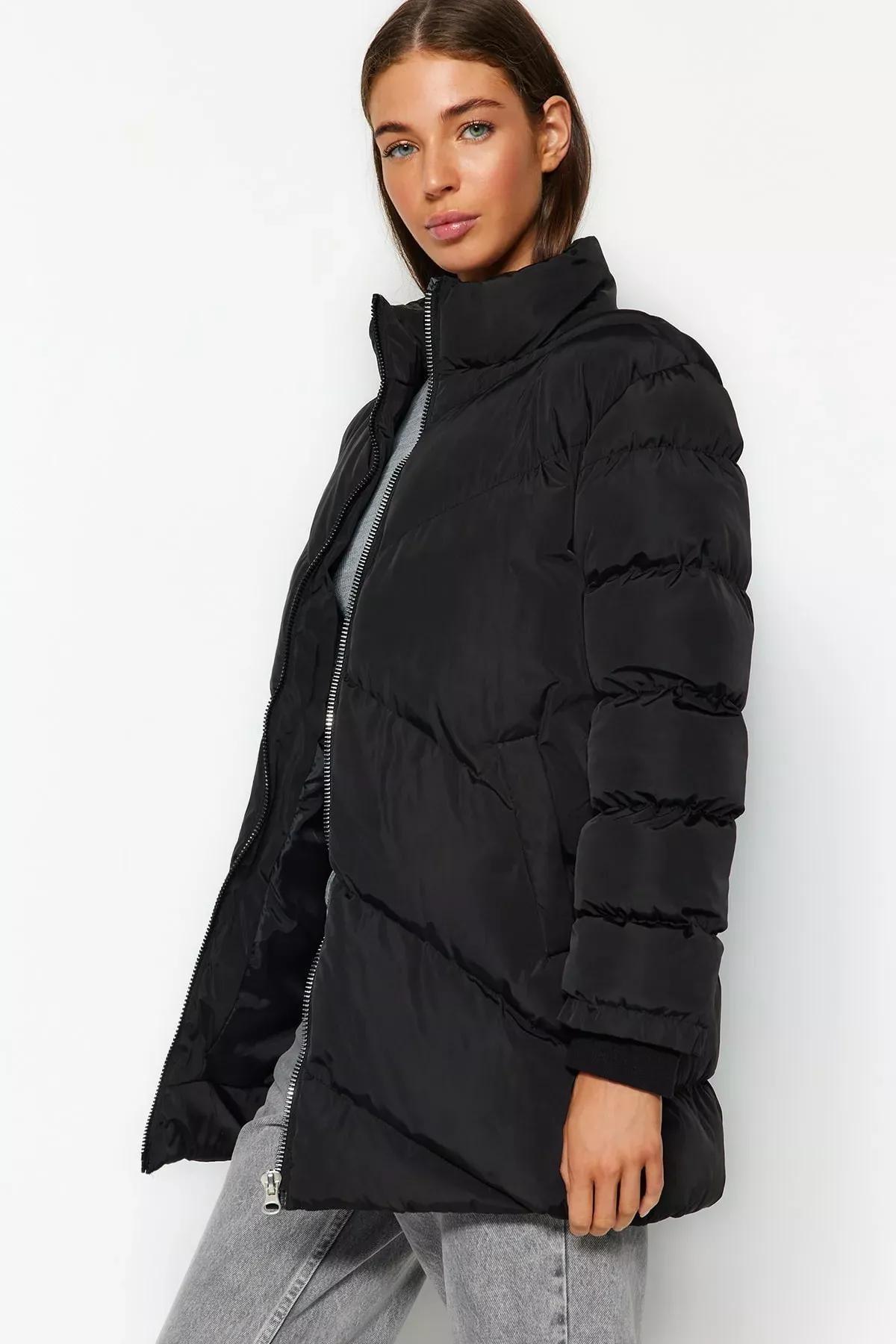 Black Hooded Puffer Jacket, BLACK, large image number 1