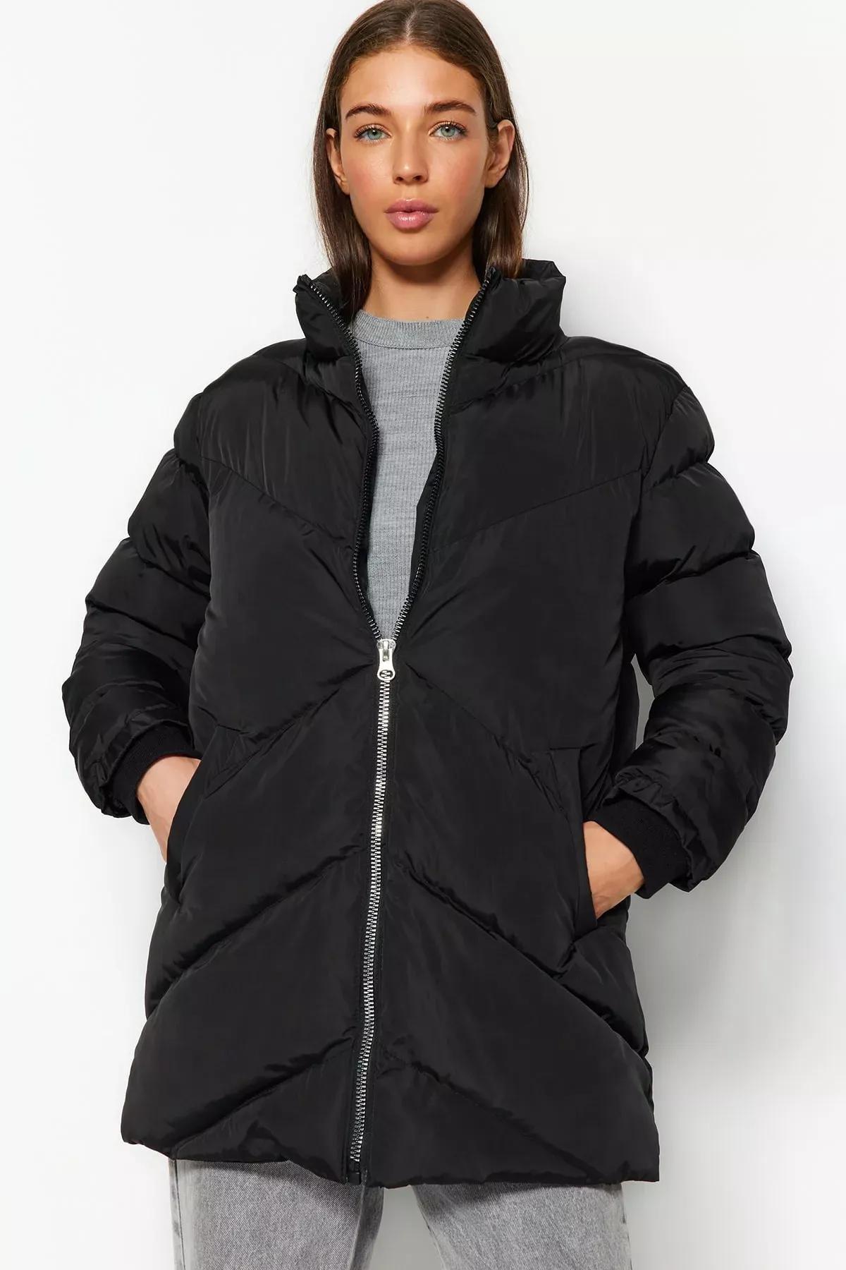 Black Hooded Puffer Jacket, BLACK, large image number 2