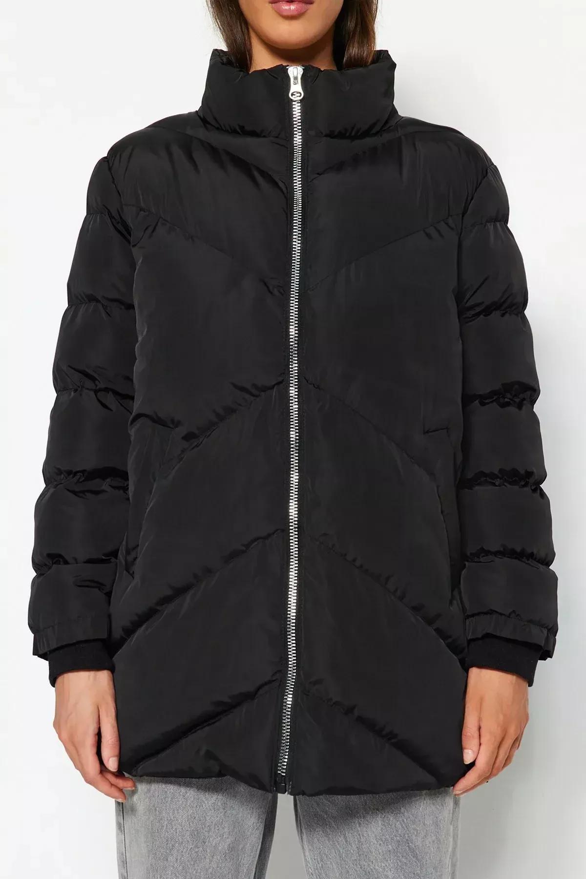 Black Hooded Puffer Jacket, BLACK, large image number 3