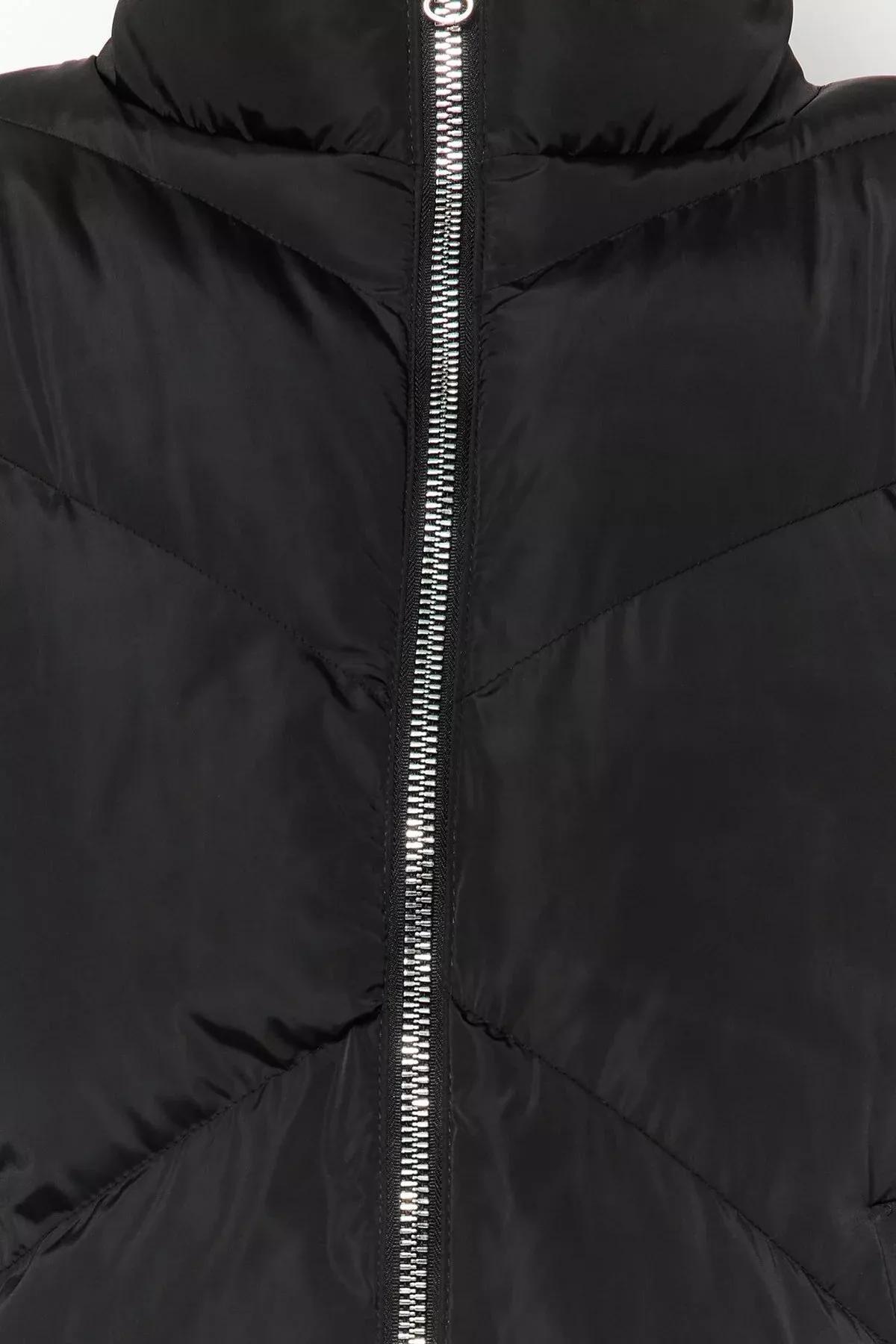 Black Hooded Puffer Jacket, BLACK, large image number 4