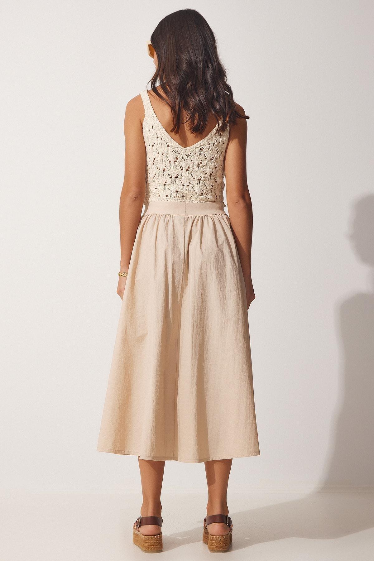 Beige Midi Skirt, Cream, large image number 3