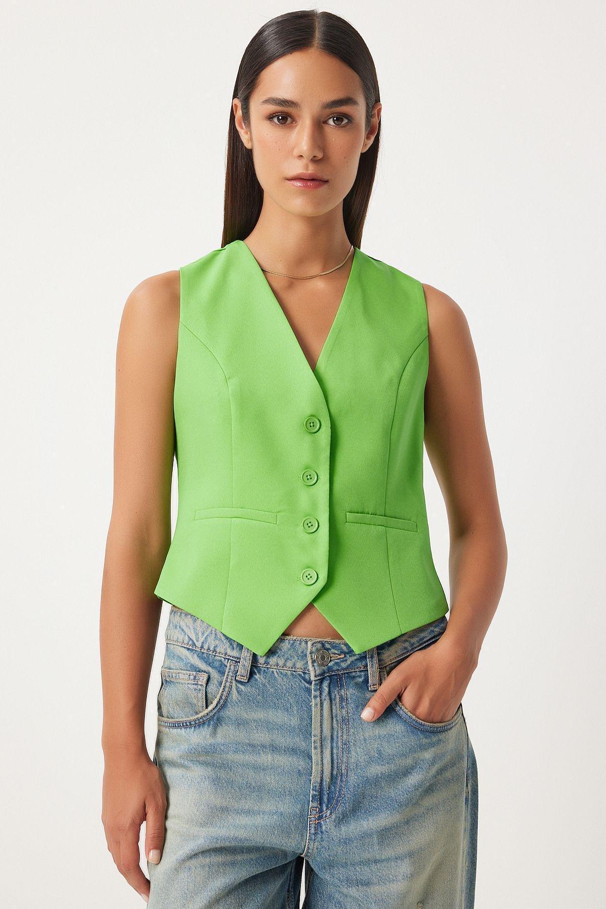 Vibrant Green Fitted Woven Vest, , large image number 1