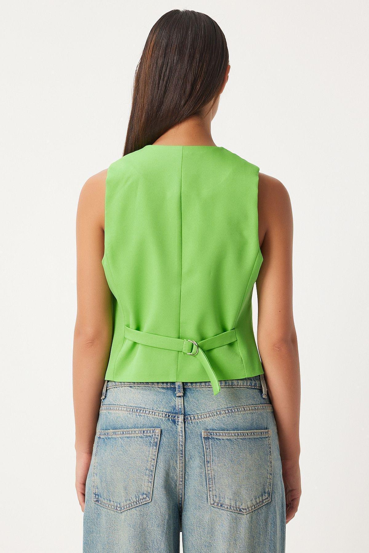 Vibrant Green Fitted Woven Vest, , large image number 3