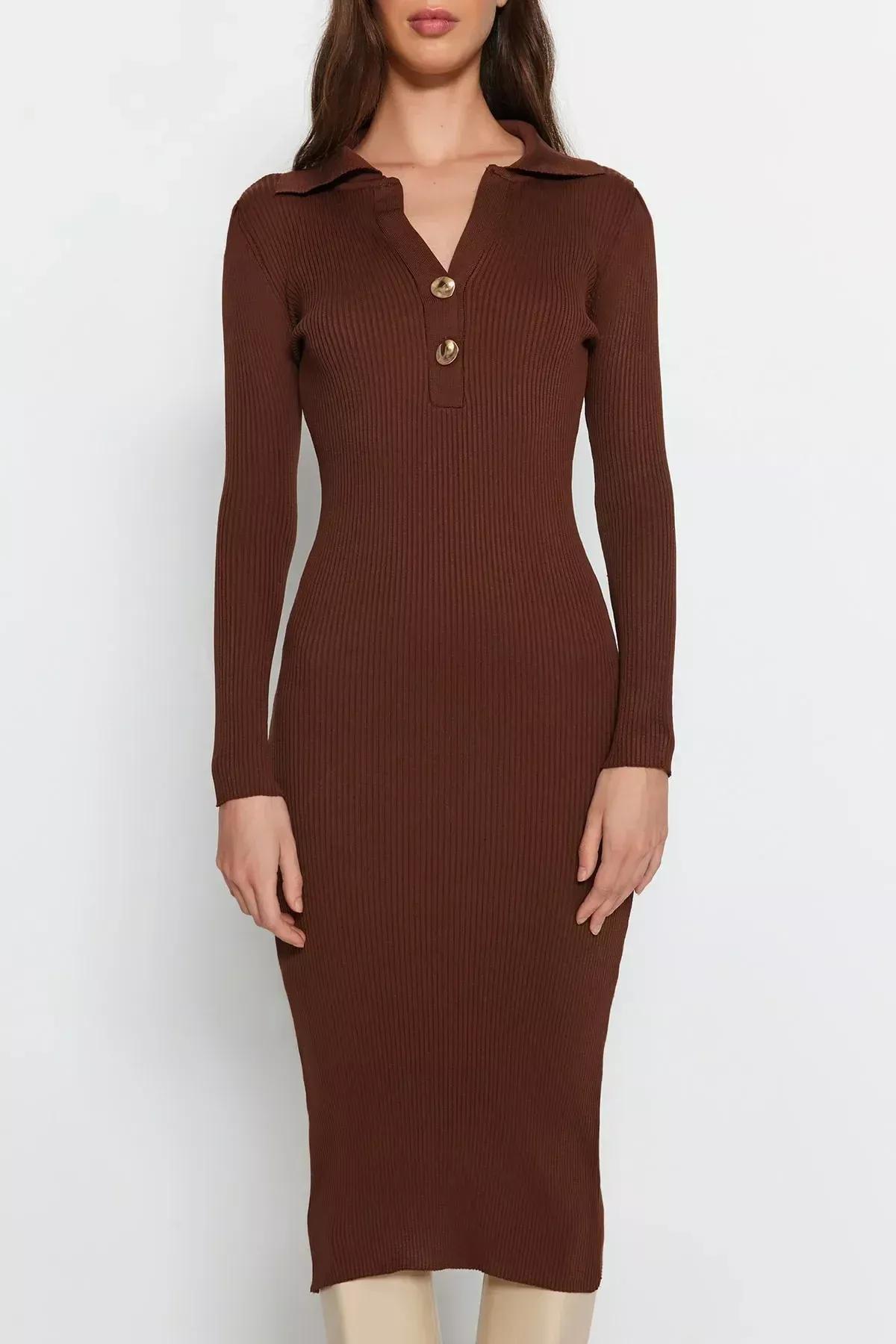 Brown Bodycon Dress, Brown, large image number 3