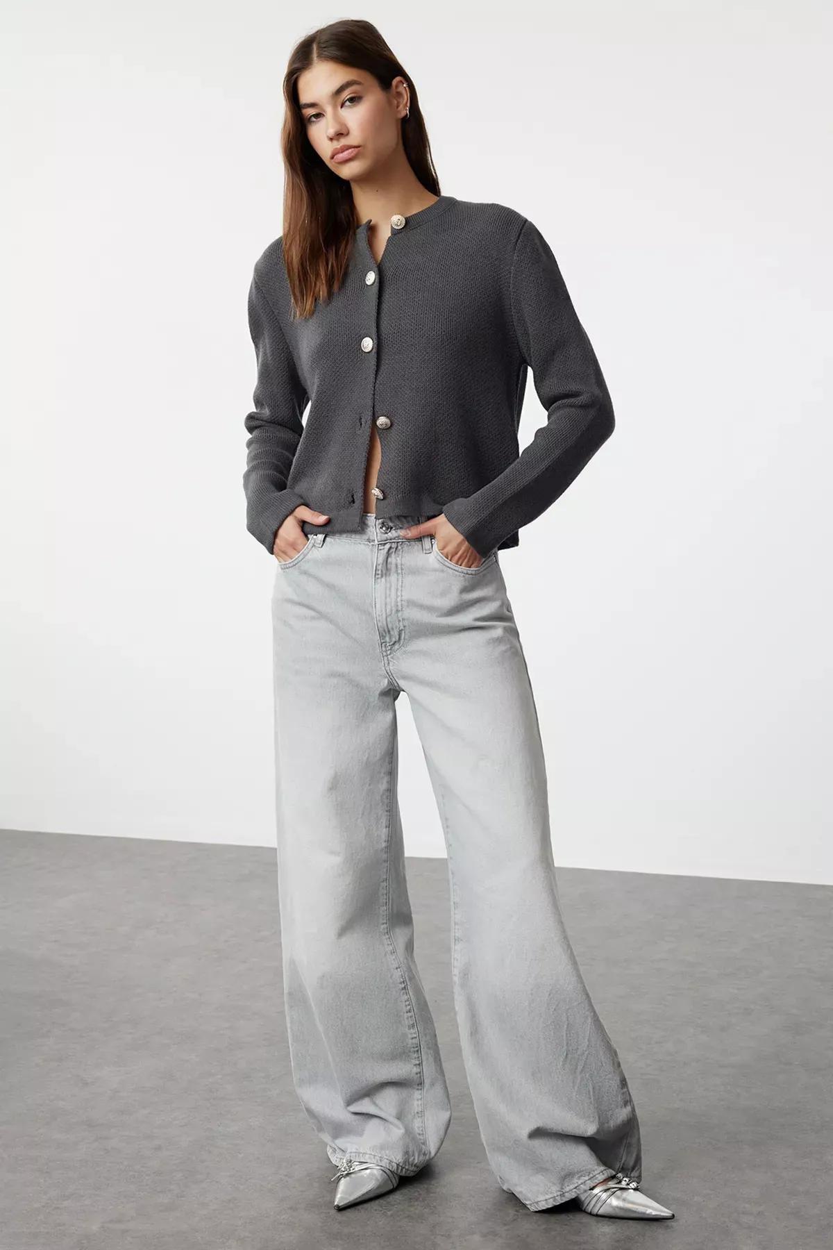 Grey Detailed Knitted Cardigan, , large image number 1