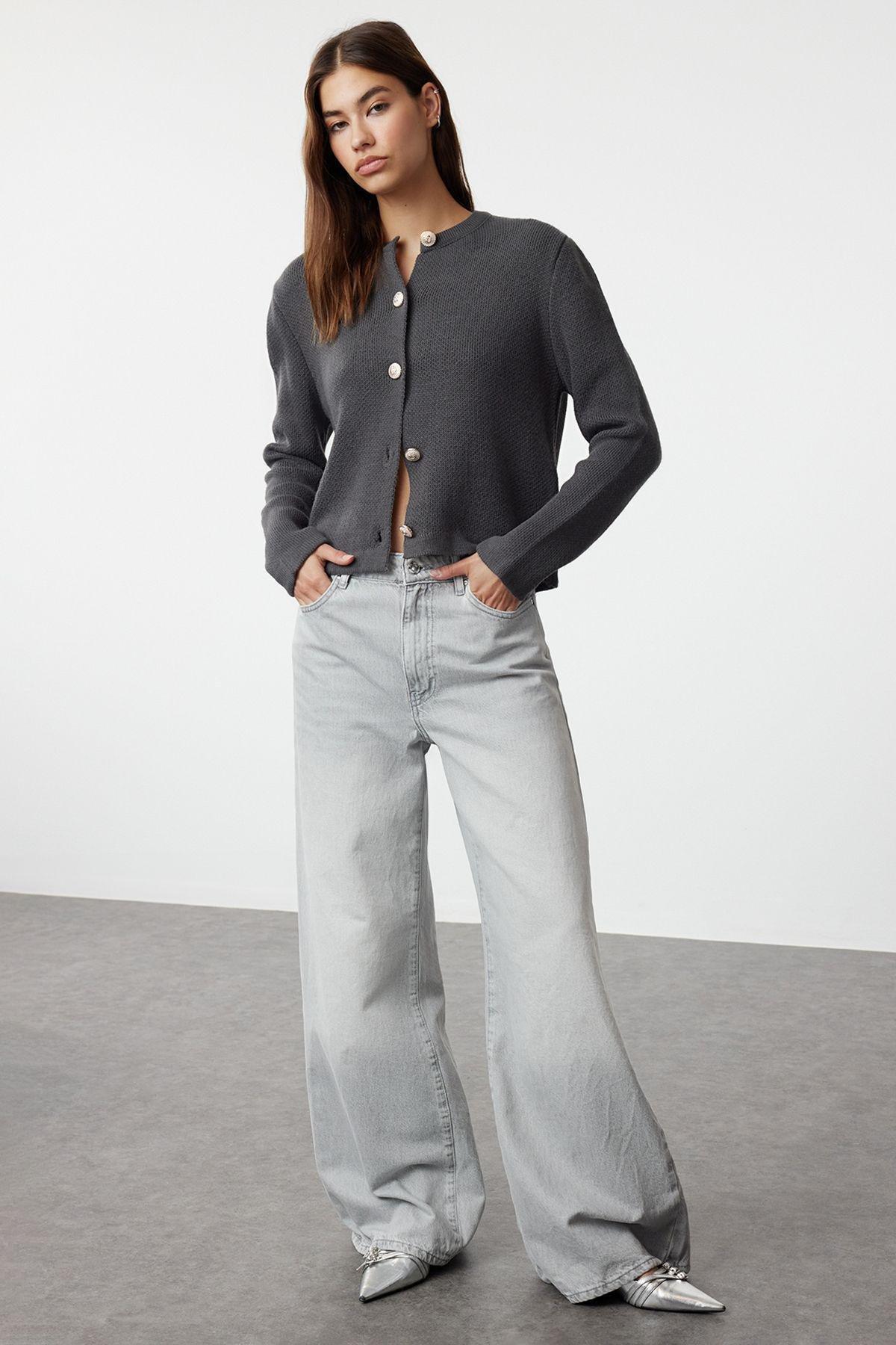 Grey Detailed Knitted Cardigan, , large image number 1