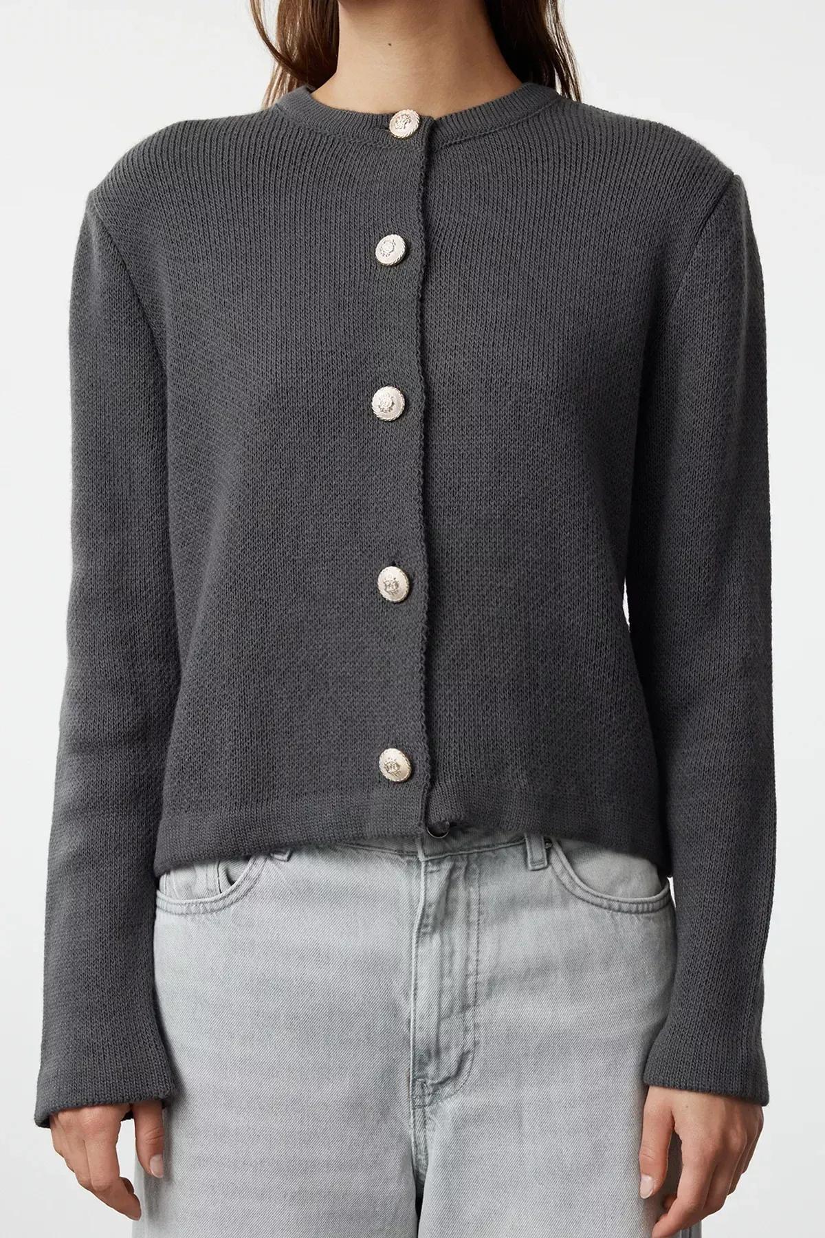 Grey Detailed Knitted Cardigan, , large image number 3