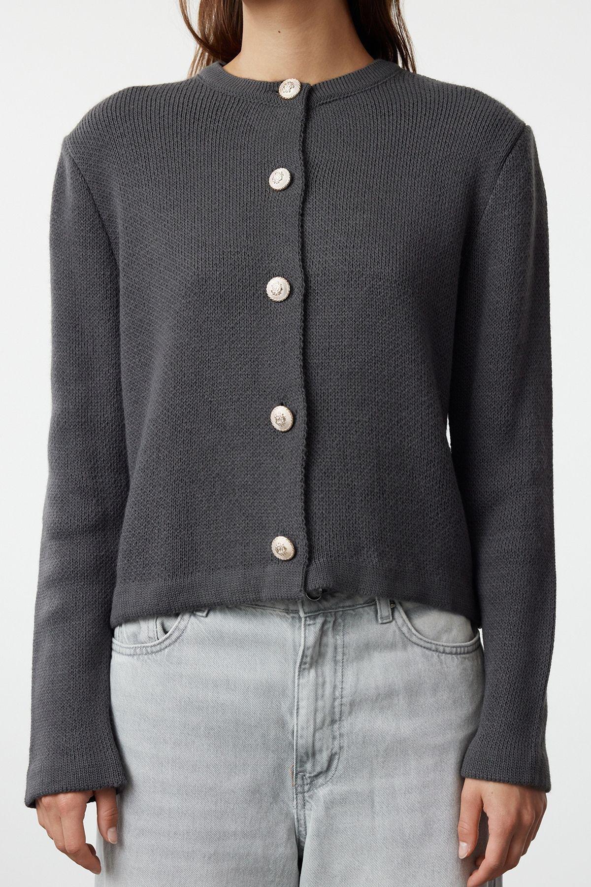 Grey Detailed Knitted Cardigan, , large image number 3