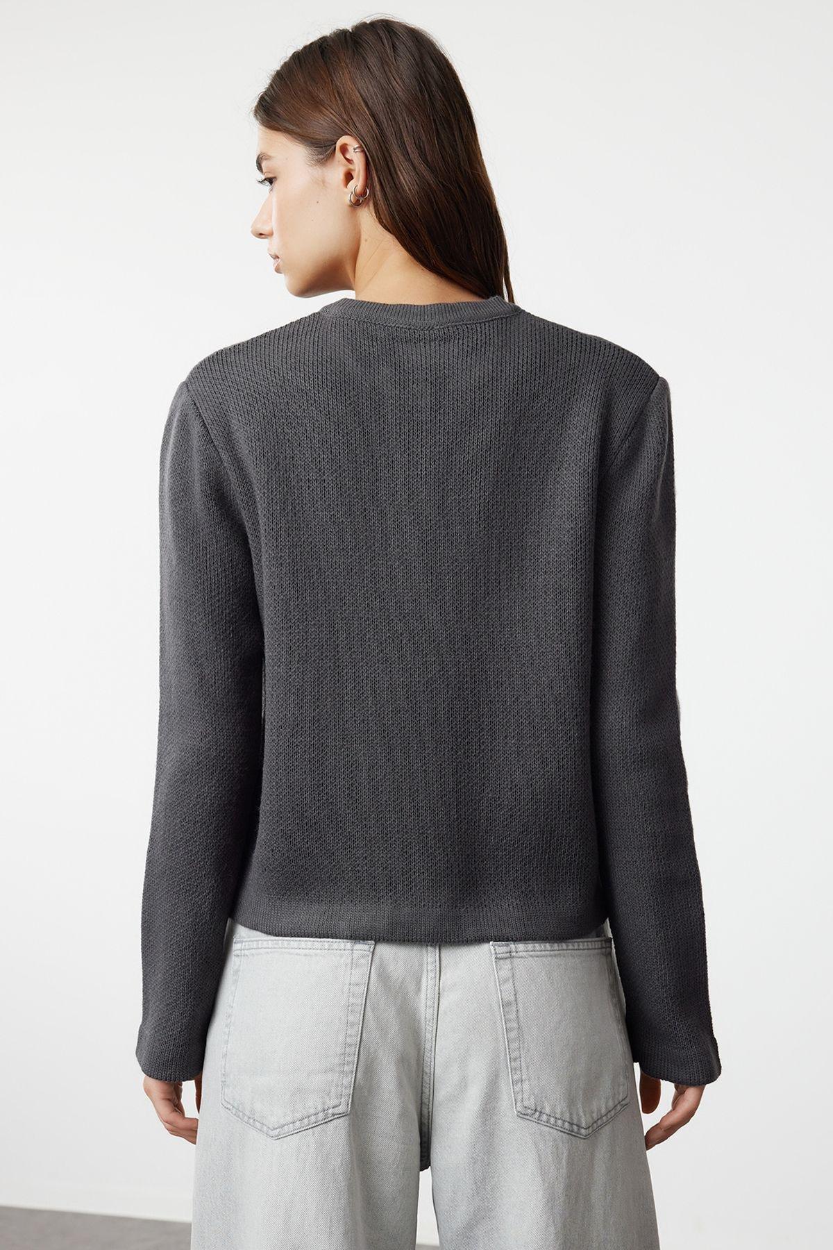 Grey Detailed Knitted Cardigan, , large image number 4