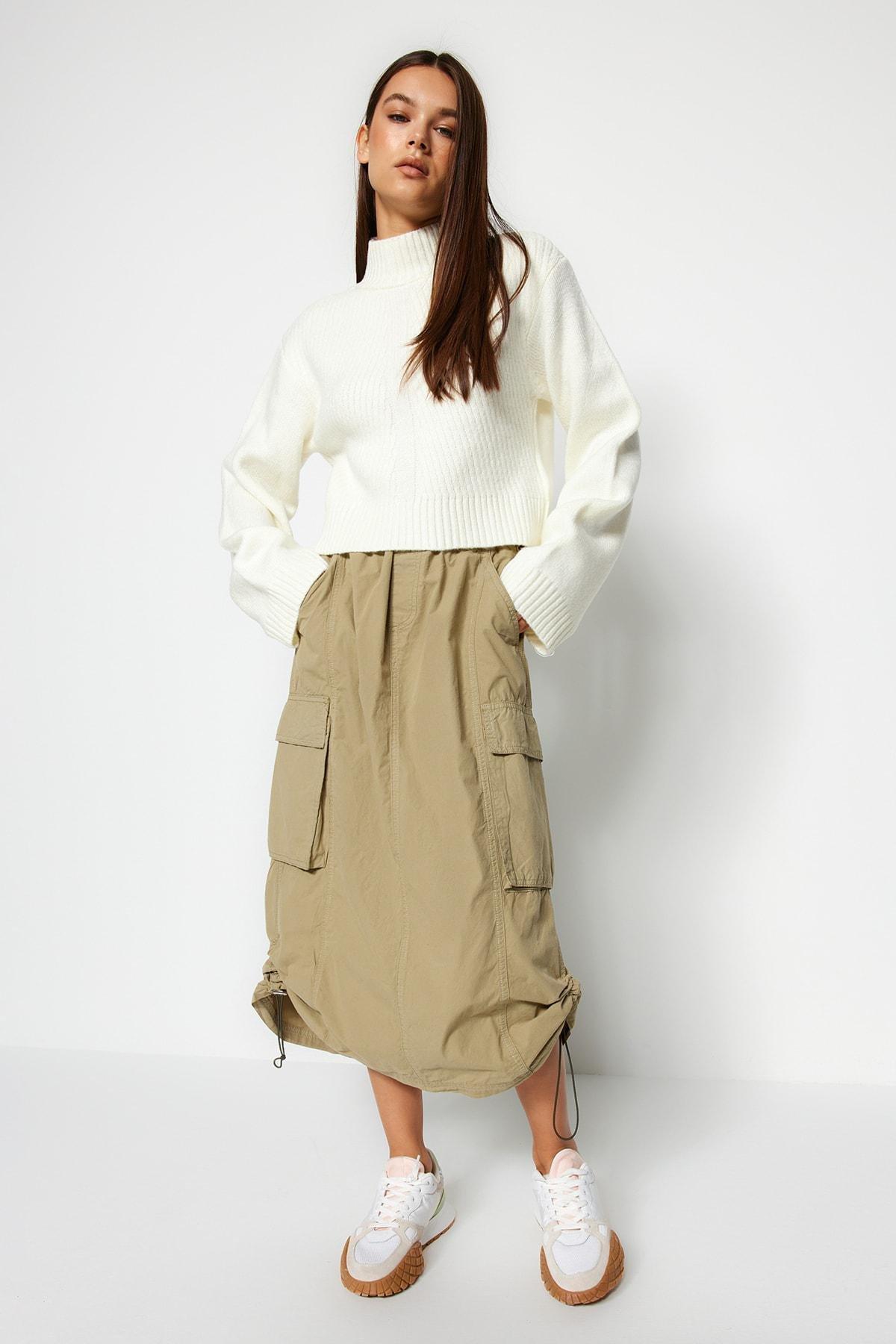 Cream Standing Collared Sweater, , large image number 1