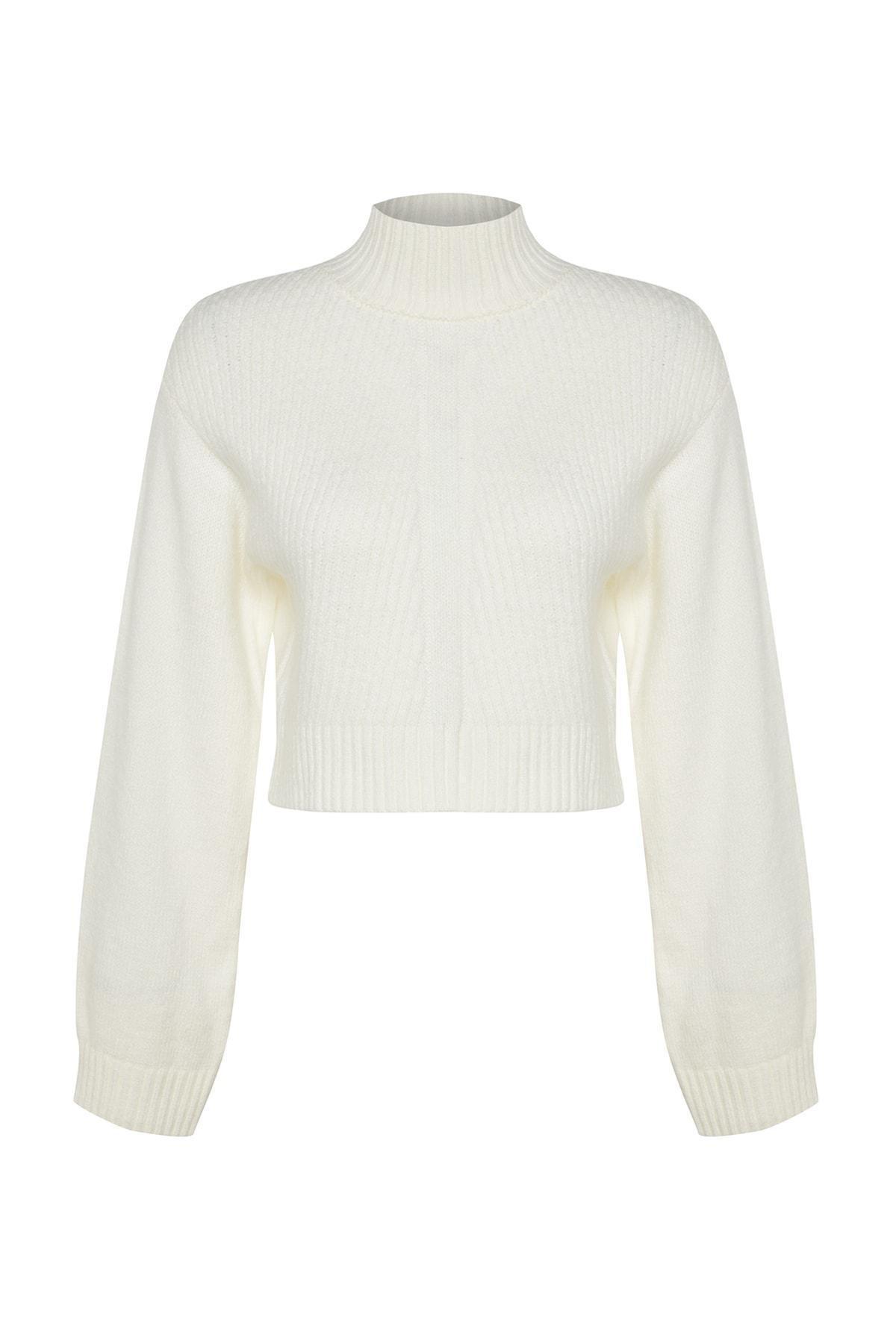 Cream Standing Collared Sweater, , large image number 5