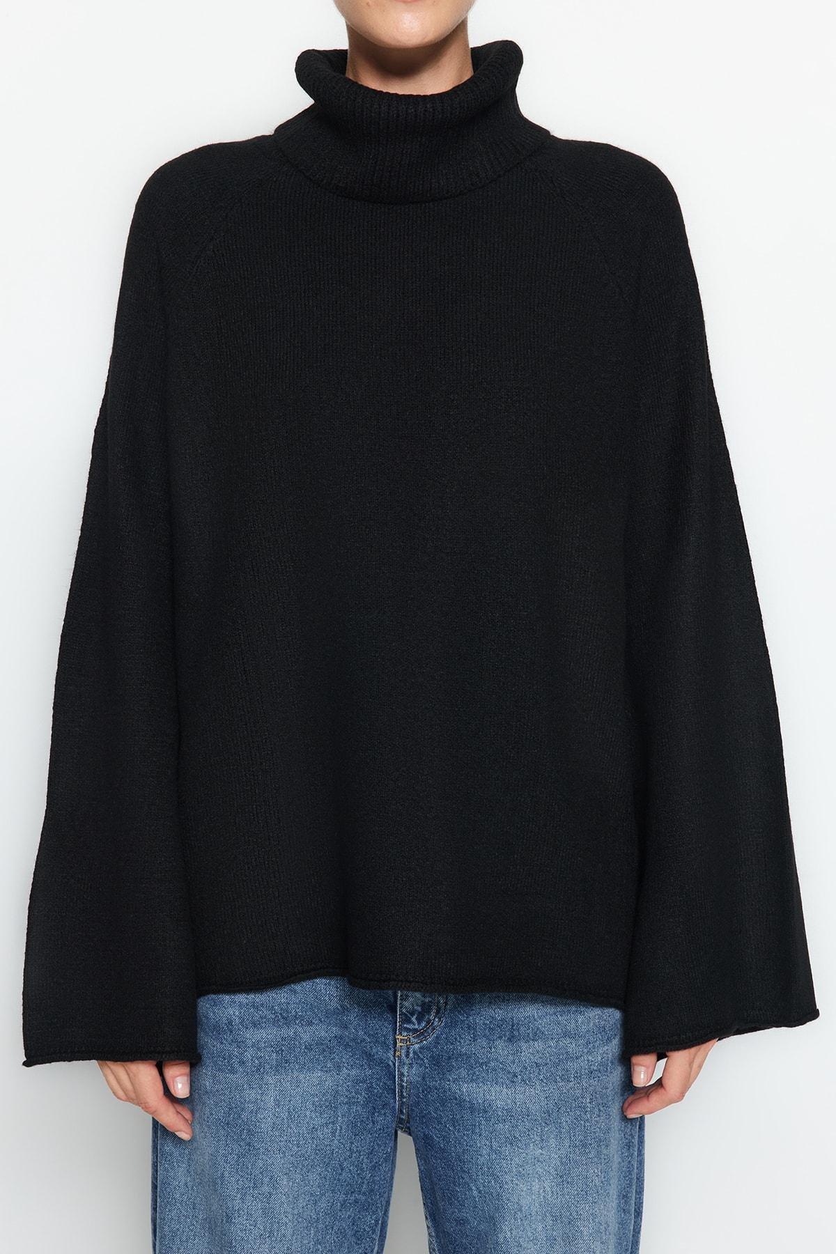 Black Turtleneck Oversize Sweater, , large image number 3