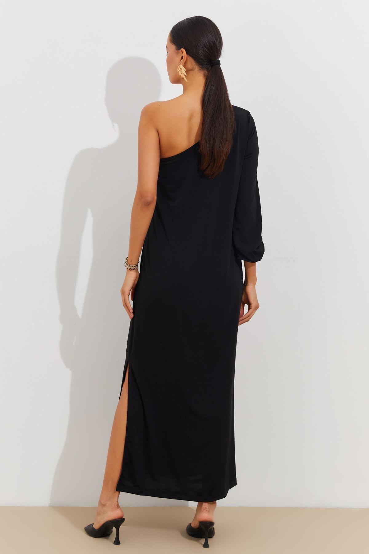 Black One Shoulder Shift Dress, , large image number 4