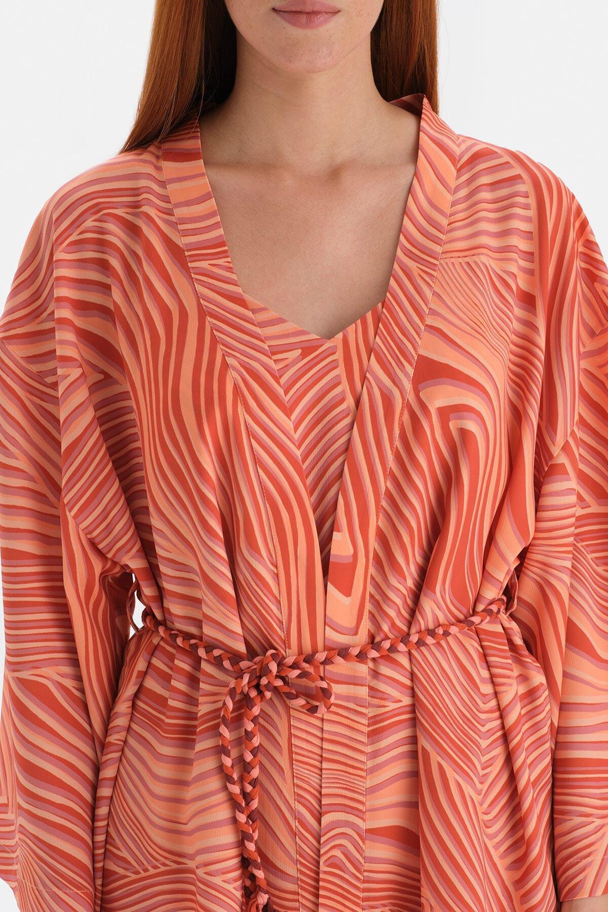 Dagi - Orange Printed Satin Dressing Gown