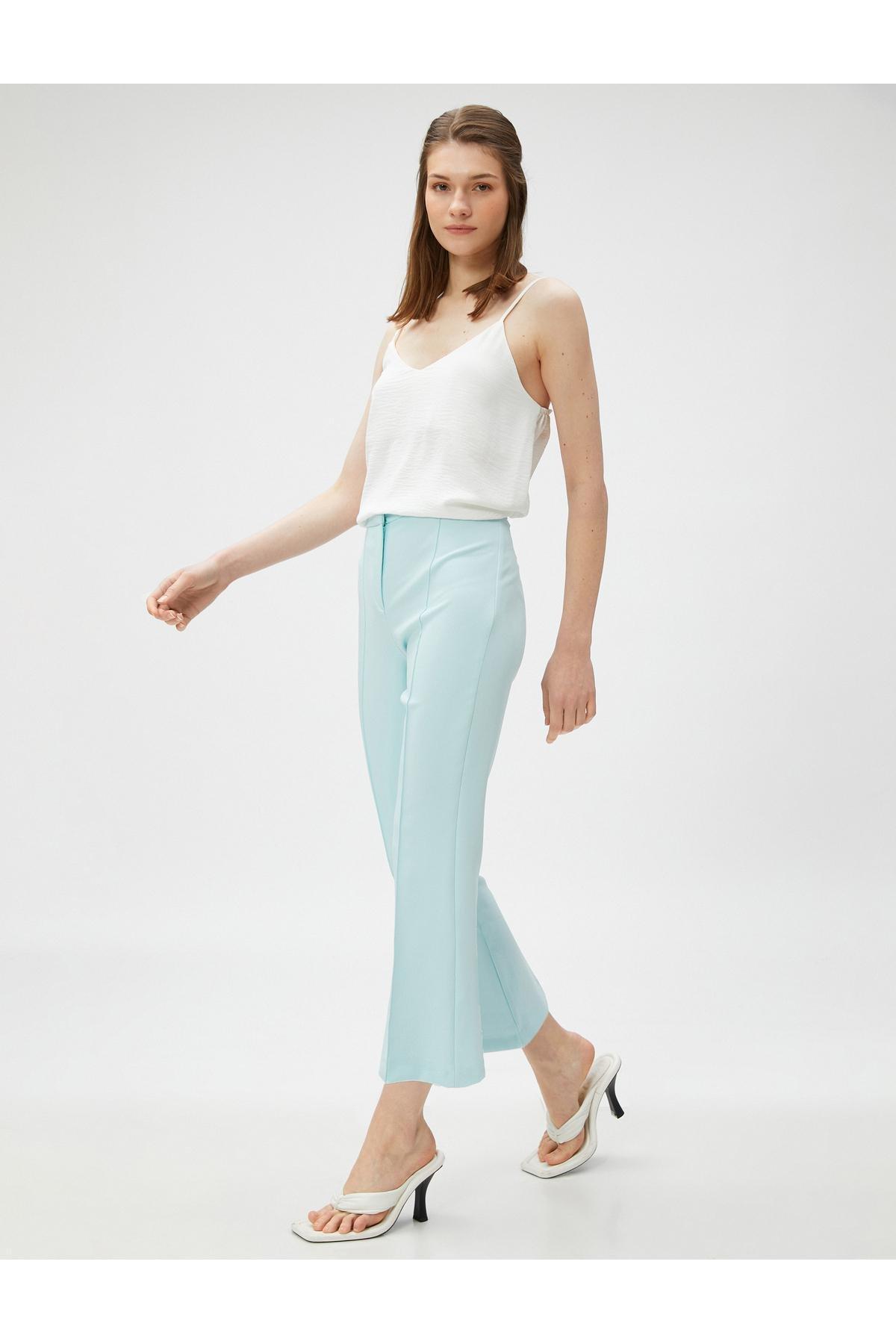 Green Ribbed High Waist Trousers, , large image number 1
