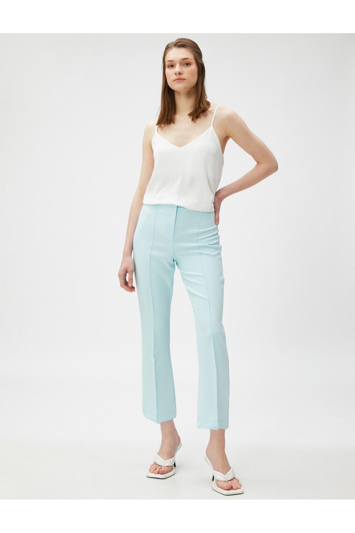 Green Ribbed High Waist Trousers, , large image number 3