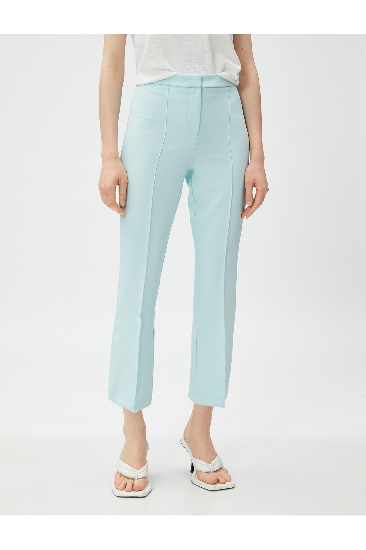 Green Ribbed High Waist Trousers, , large image number 4
