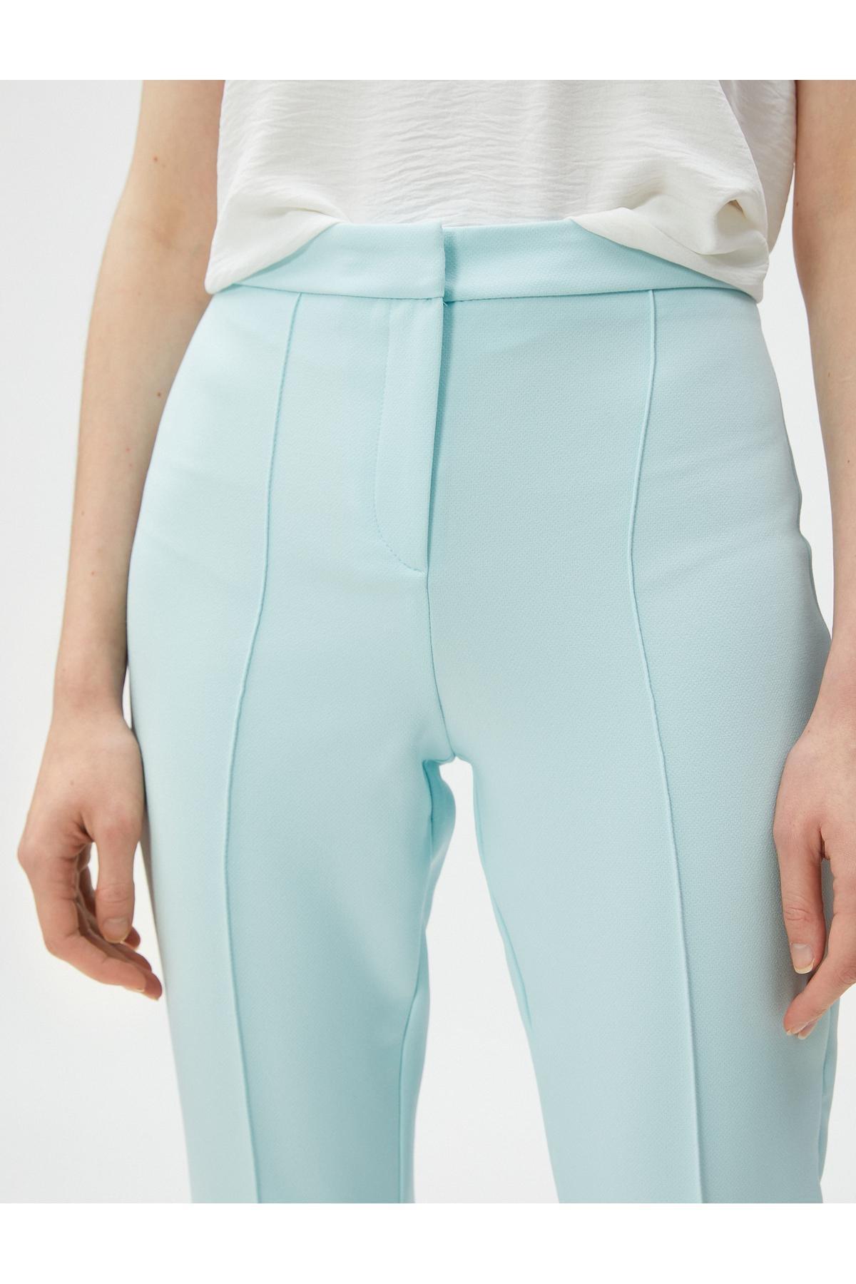 Green Ribbed High Waist Trousers, , large image number 7