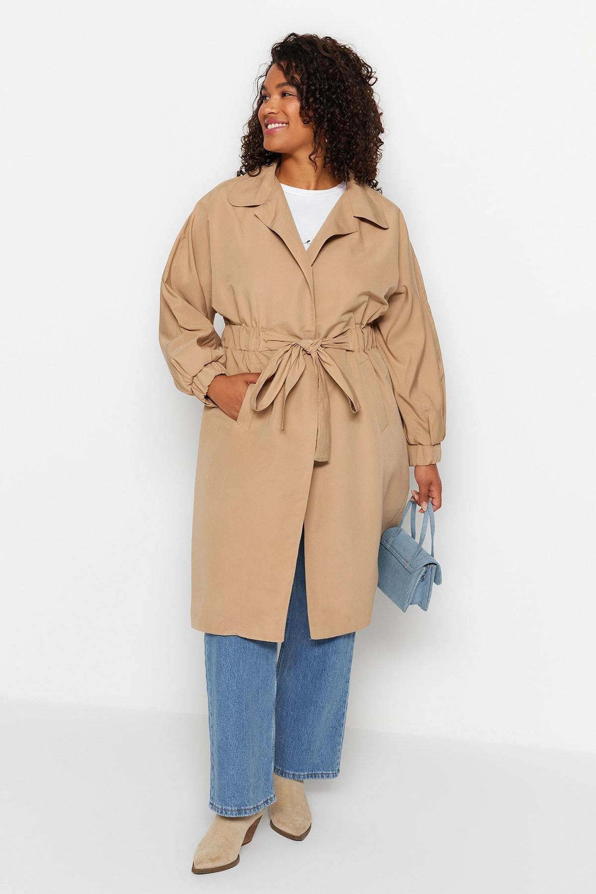 Beige Basic Plus Size Trench Coat, , large image number 3