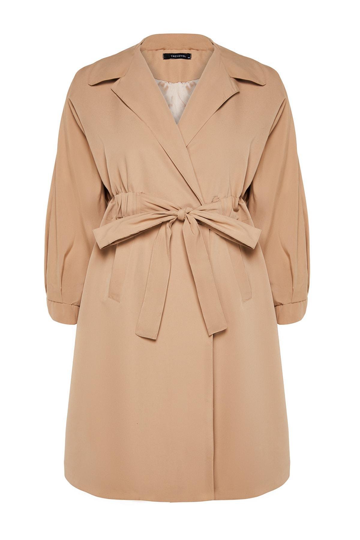 Beige Basic Plus Size Trench Coat, , large image number 4