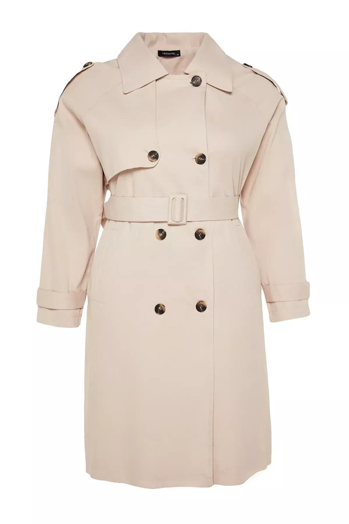 Beige Basic Plus Size Trench Coat, Beige, large image number 5
