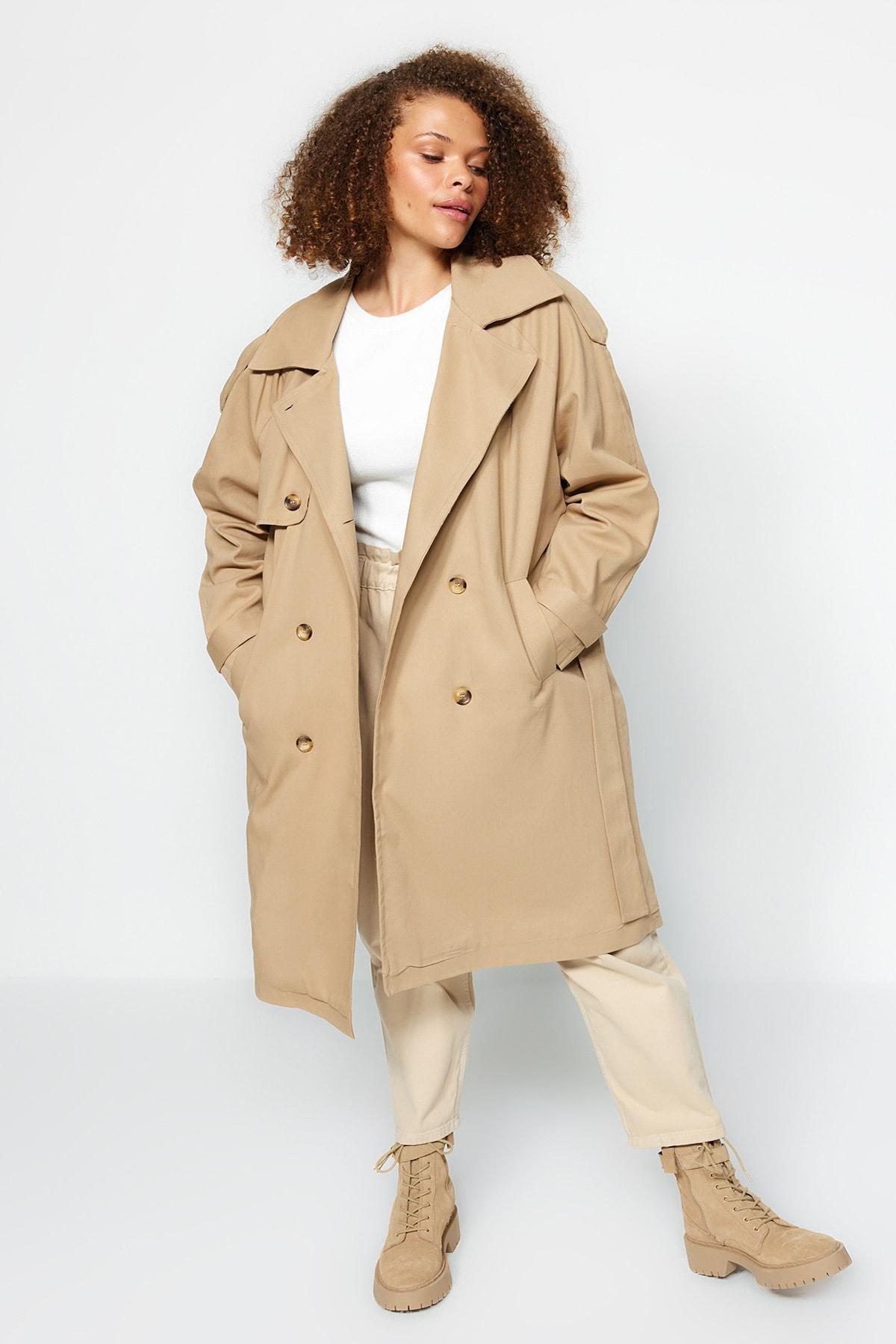 Plus size discount khaki trench coat